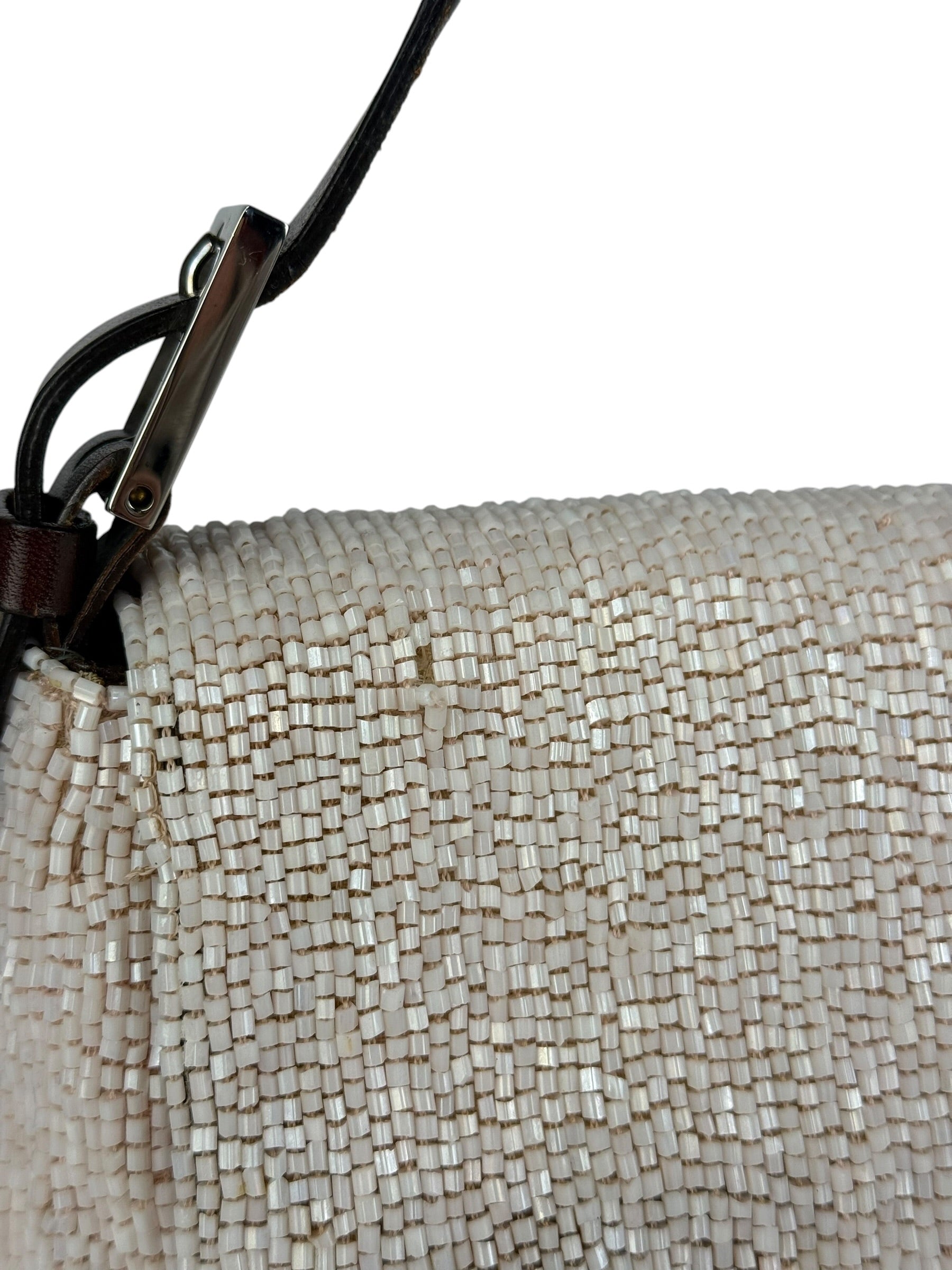 Fendi Leather-Trimmed Beaded Baguette Light Pink
