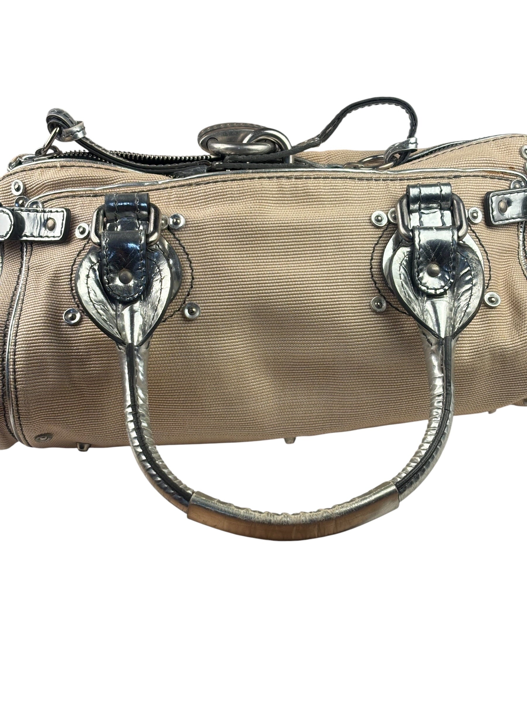 Chloe Beige/Silver Patent Leather Paddington Handbag