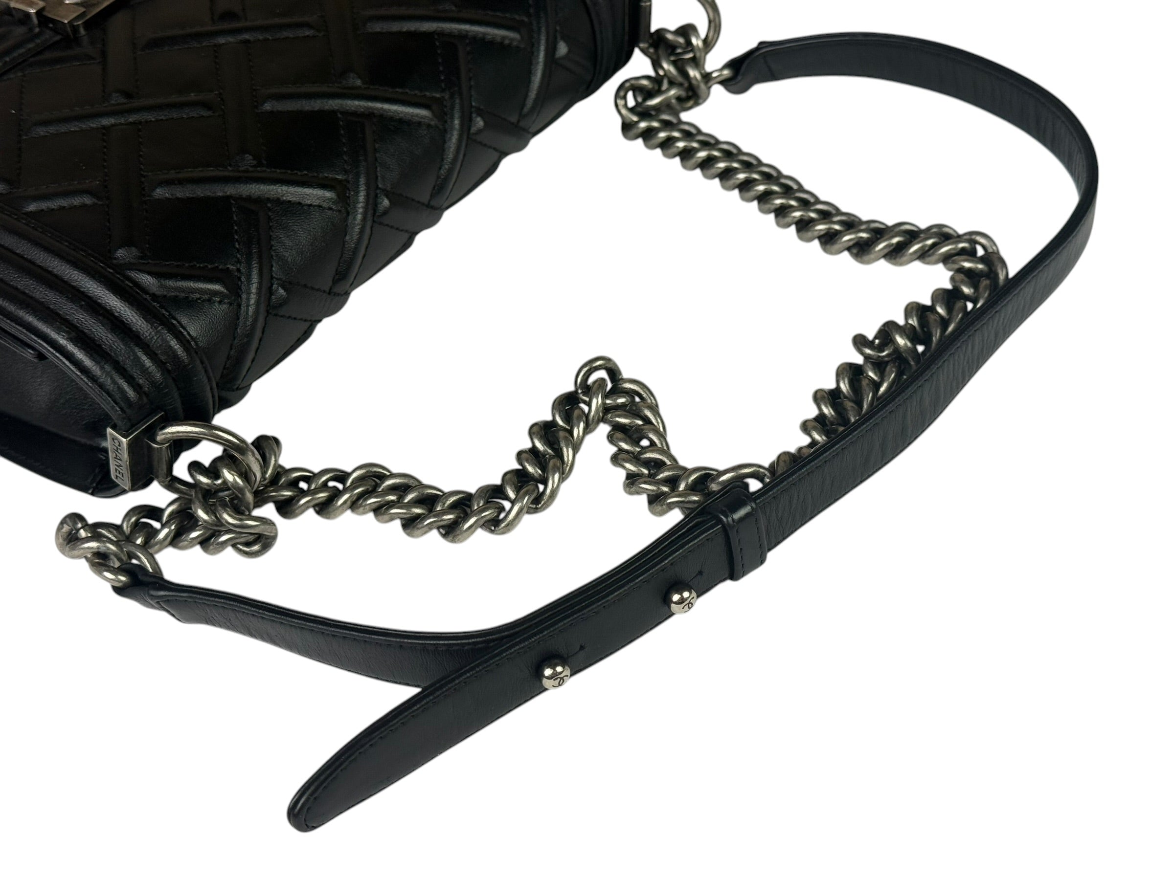 Chanel Black Leather Diamond Quilted Medium Boy Bag 2012