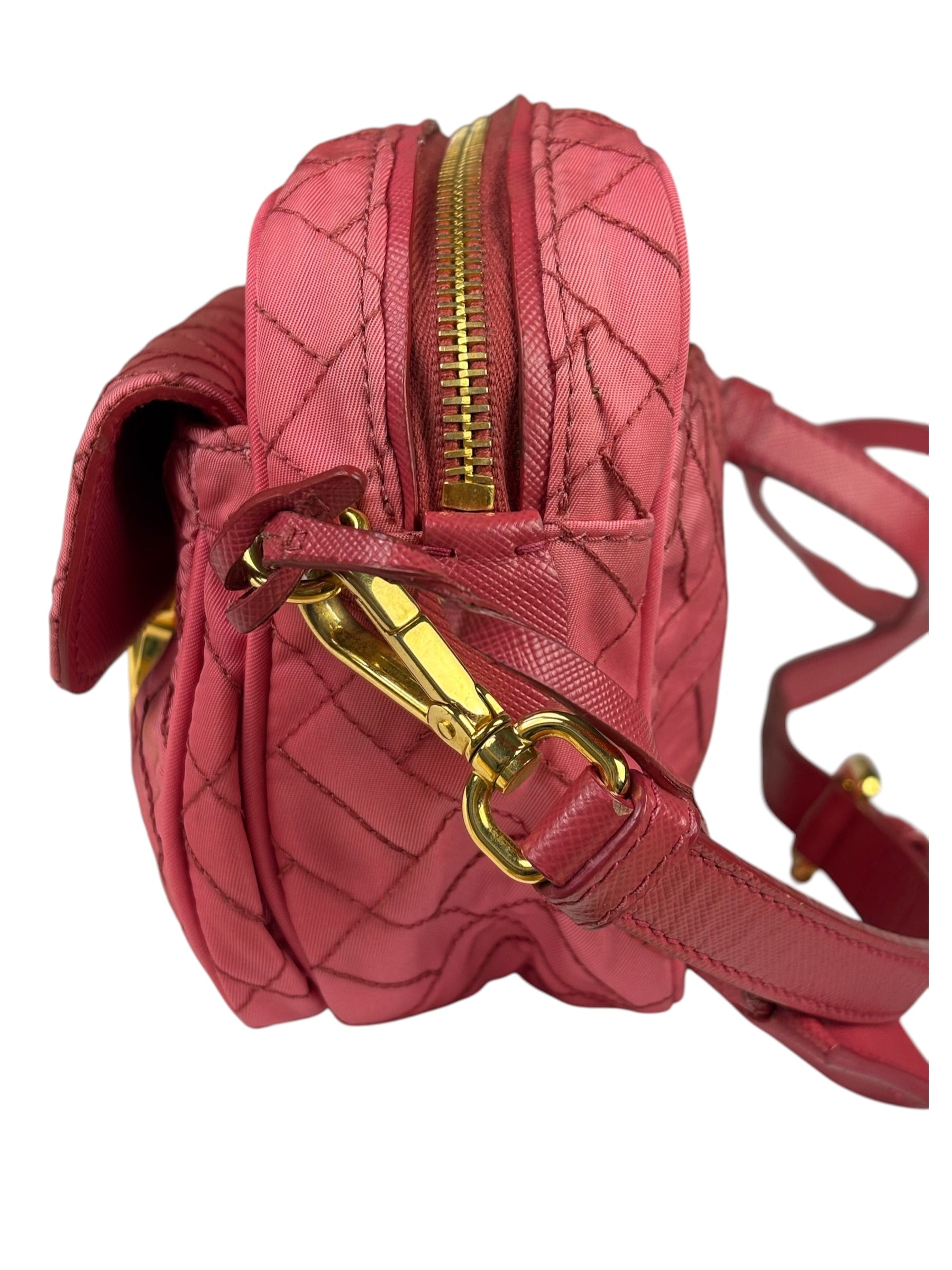Prada Pink Leather Trim/Synthetic Tessuto Camera Bag