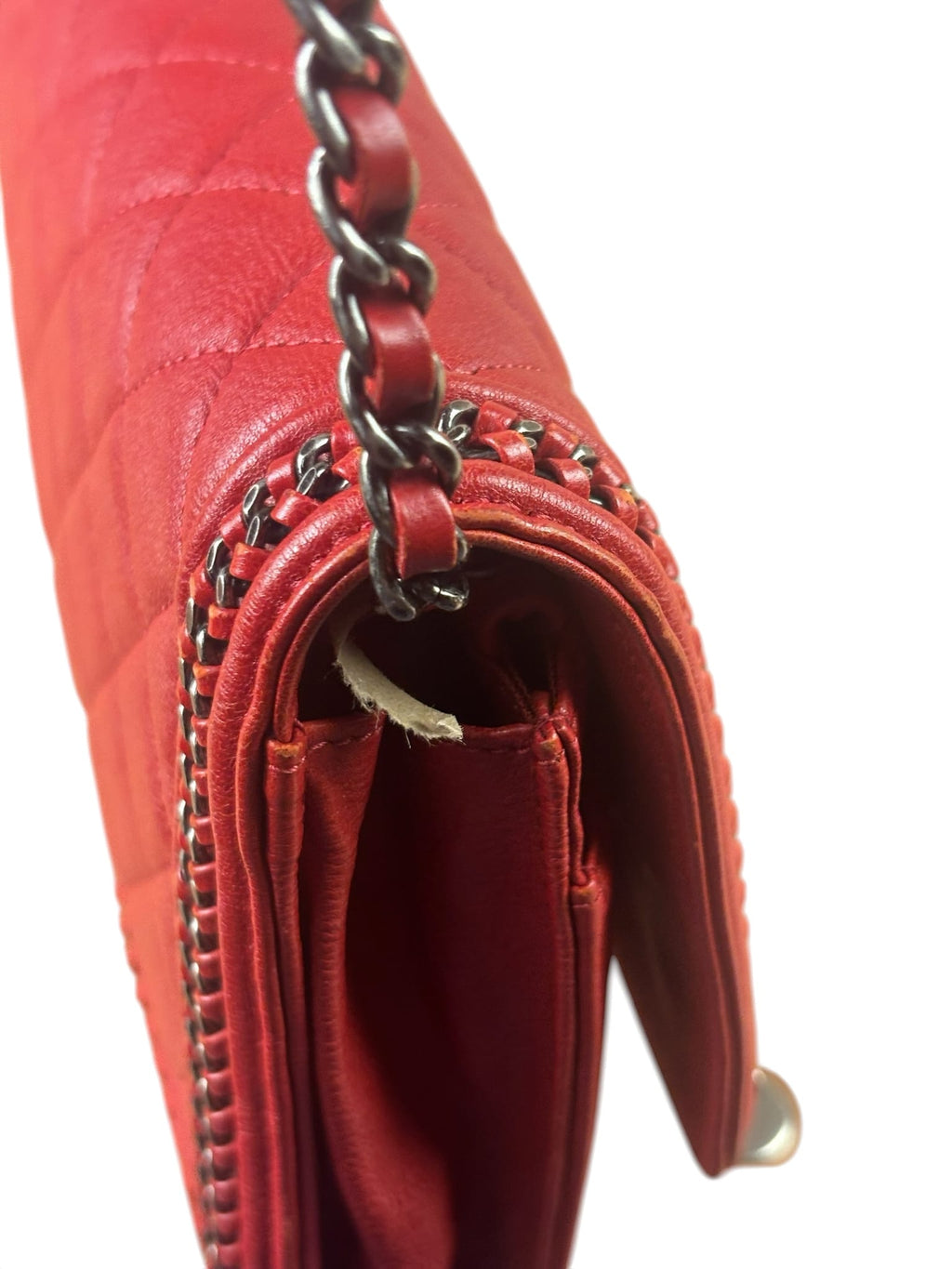 Chanel Red Quilted Lambskin Boy Flap Wallet On Chain 2012
