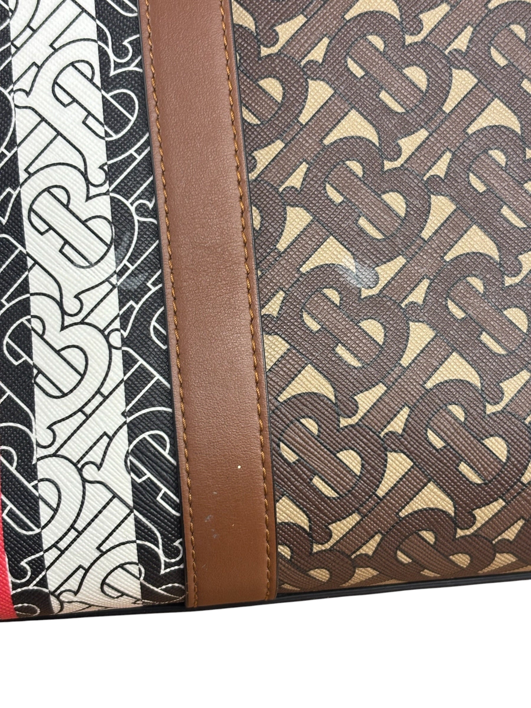 Burberry Leather TB Monogram Stripe E-Canvas Tote Bag