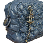 Chanel Blue Leather Trim/Nylon Tweed Stitch Puffer Chain Shoulder Bag 2010