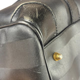 Fendi Grey/Black Leather Striped Boston Bag
