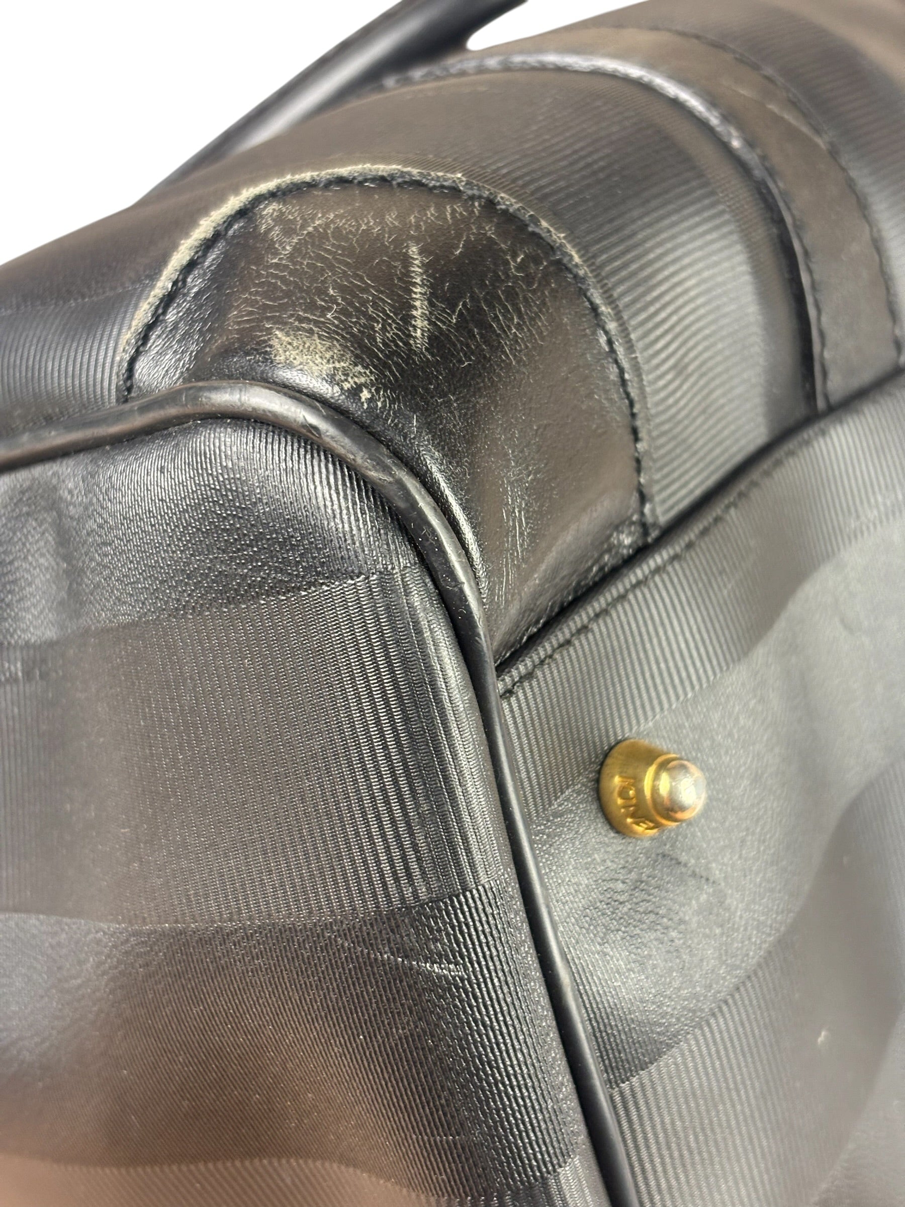Fendi Grey/Black Leather Striped Boston Bag