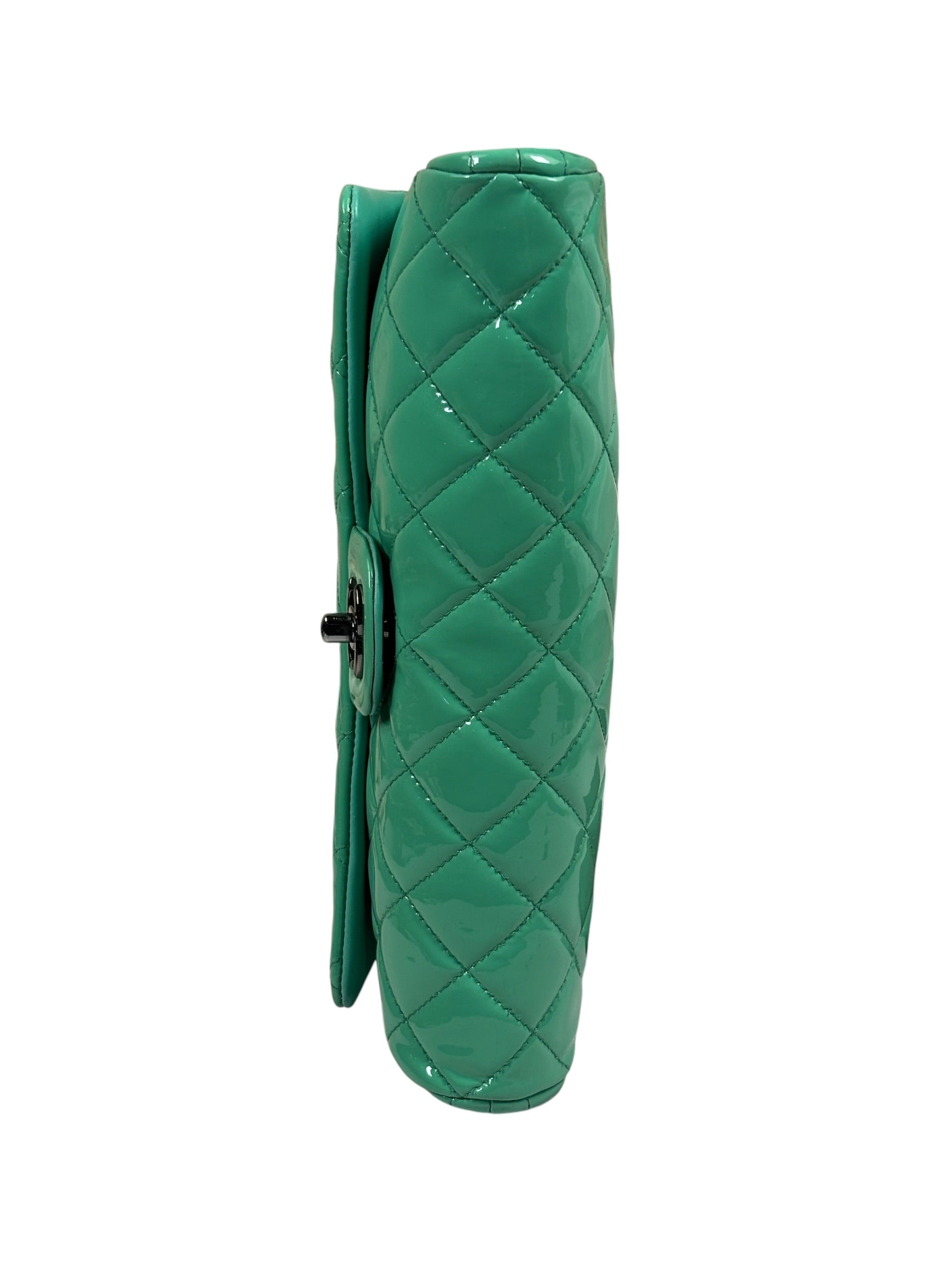 Chanel Green Quilted Patent Leather Flap Bag 2012