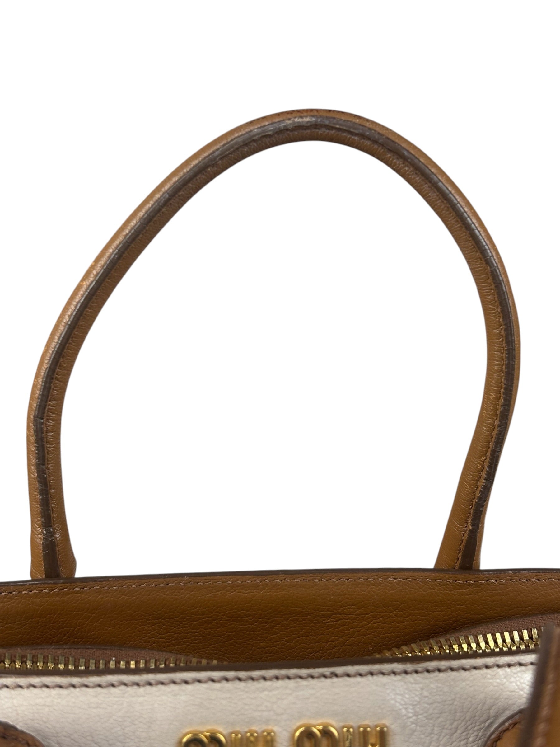 Miu Miu Beige/Brown Bicolor Leather Madras Handbag