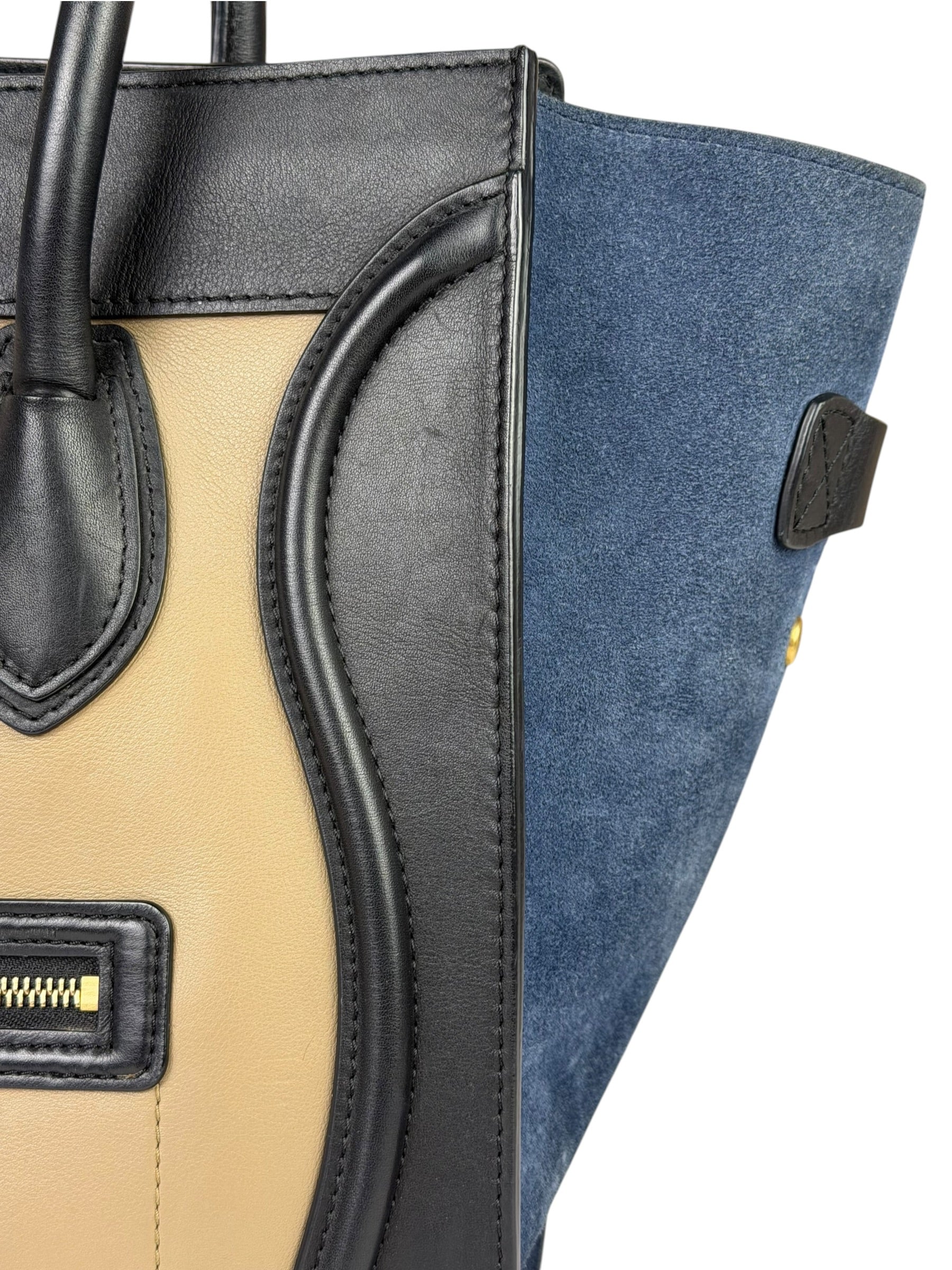 Celine Calfskin Leather/Suede Tri-Color Luggage Tote Bag