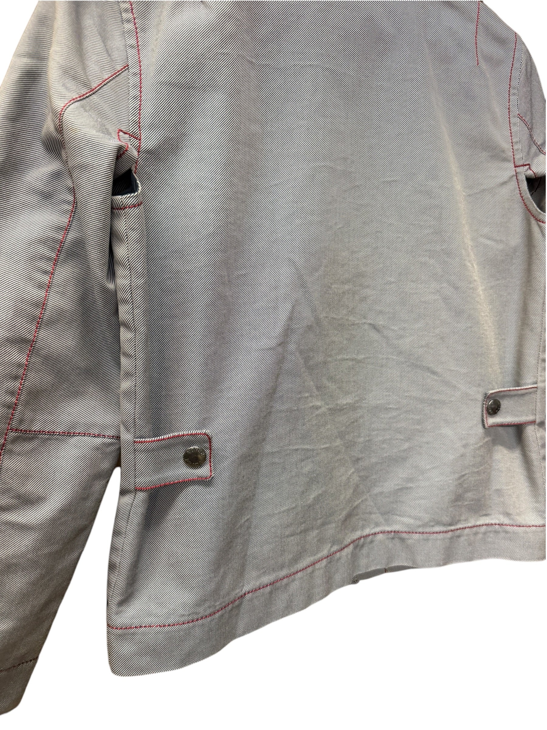 Prada Vintage Blue Striped Canvas Zip Up Collared Jacket