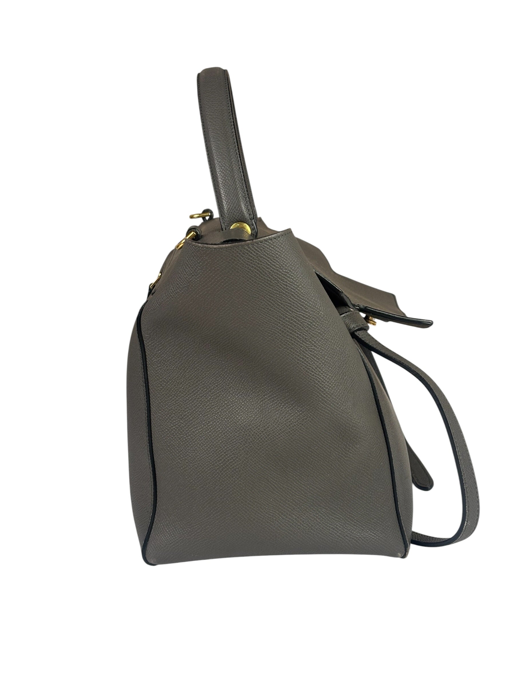 Celine Grey Grained Calfskin Belt Shoulder Bag