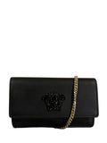 Versace Black Leather Palazzo Medusa Flap Wallet On Chain
