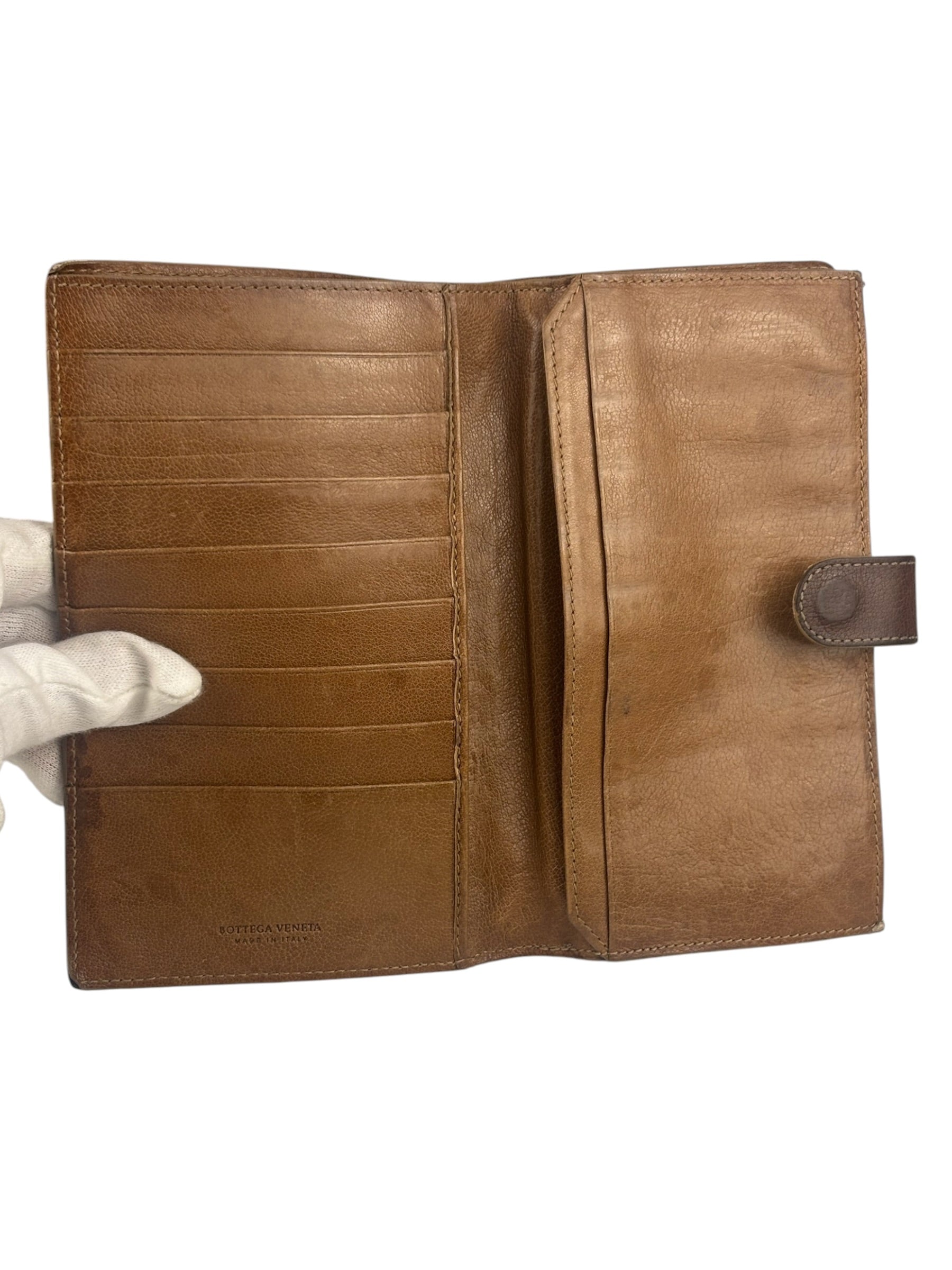 Bottega Veneta Vintage Brown Leather Woven Intrecciato Wallet