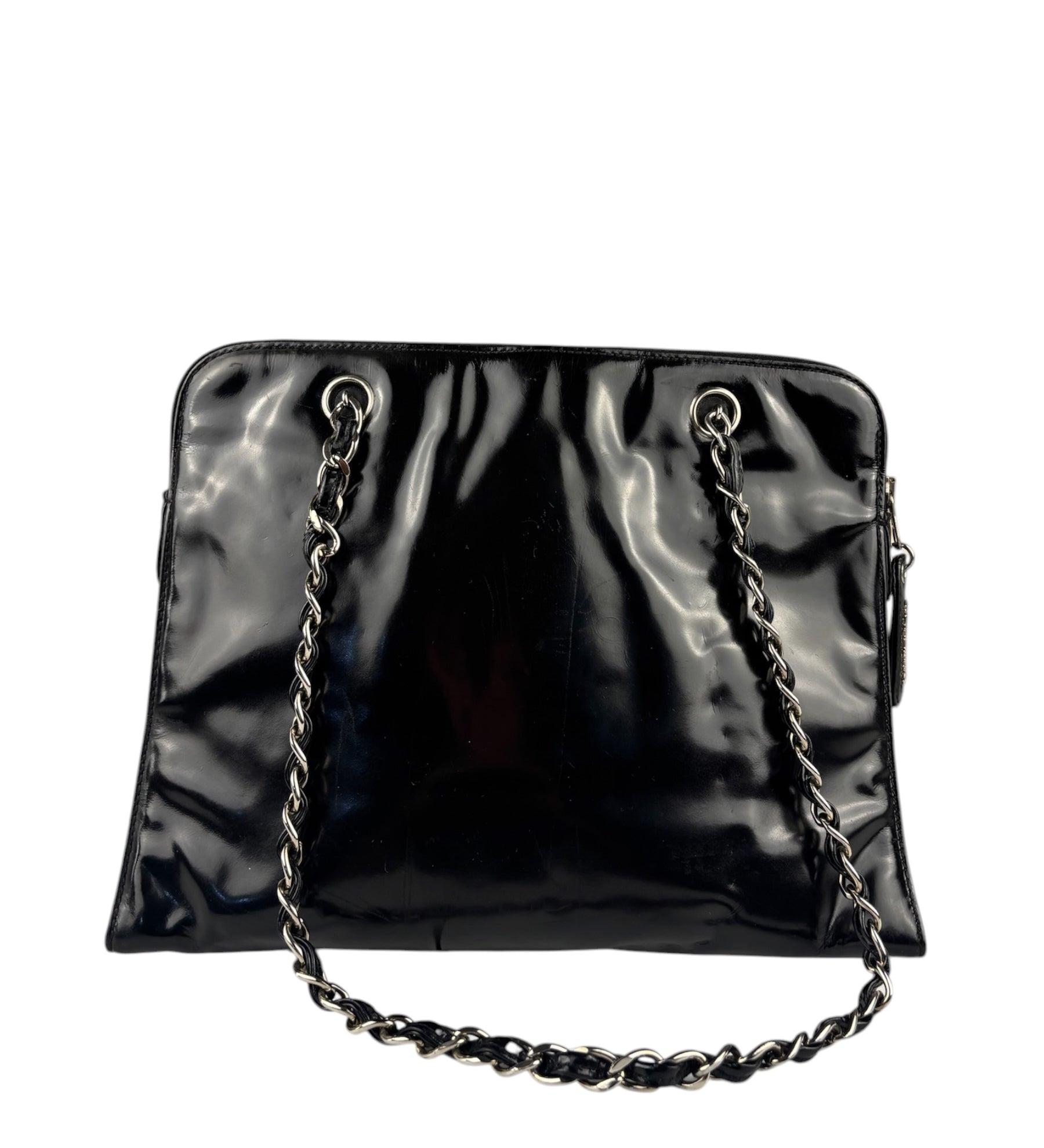 Chanel Vintage Black Patent Leather Envelope Chain Shoulder Bag 1998