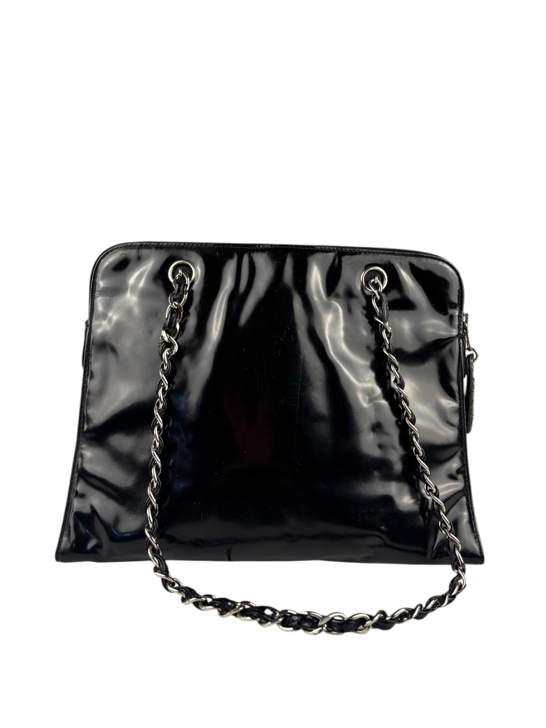Chanel Vintage Black Patent Leather Envelope Chain Shoulder Bag 1998