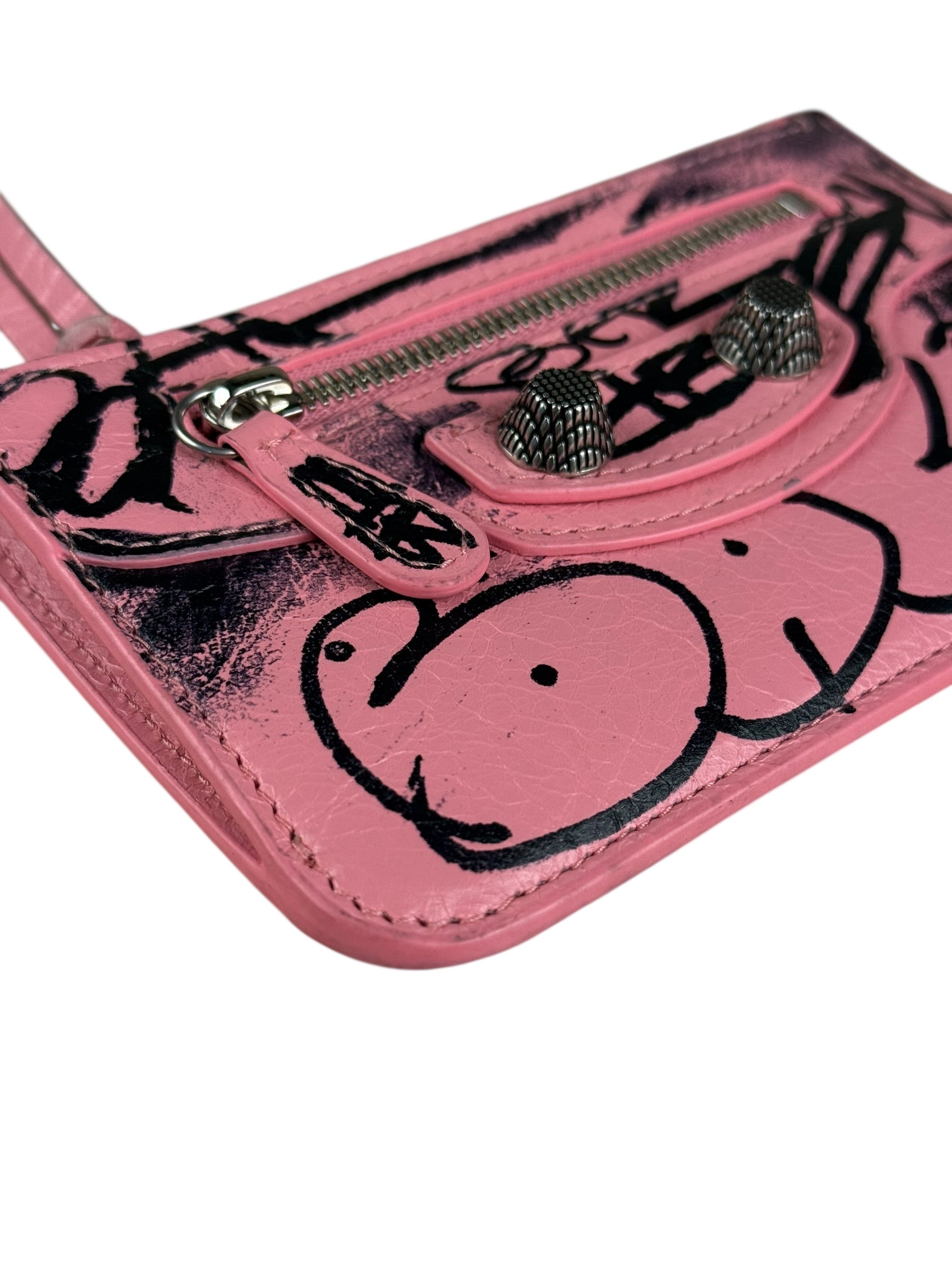 Balenciaga Pink Grafitti Le City Zip Wallet