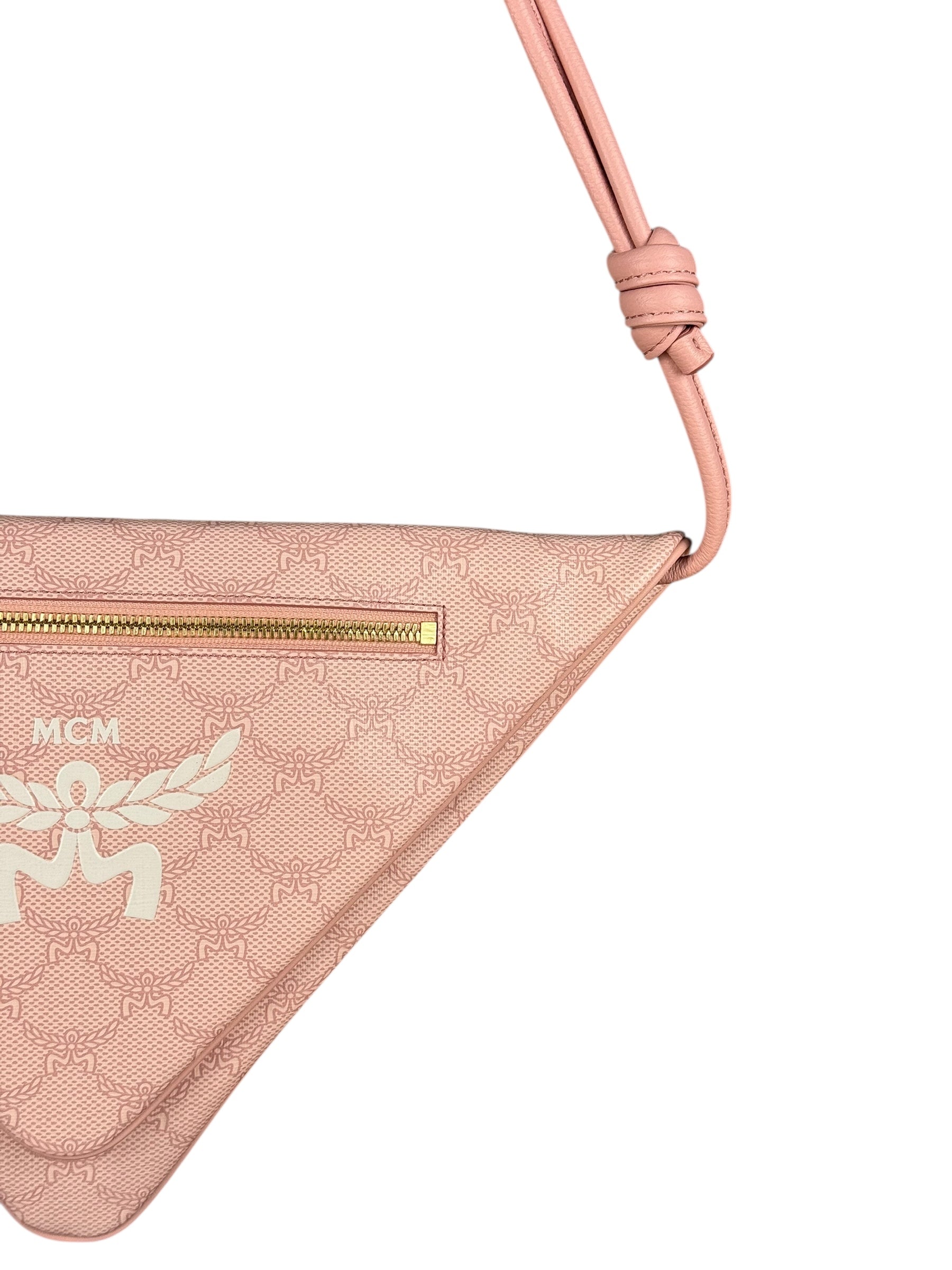 MCM Pink Triangle Logo Fold-Over Shoulder Bag