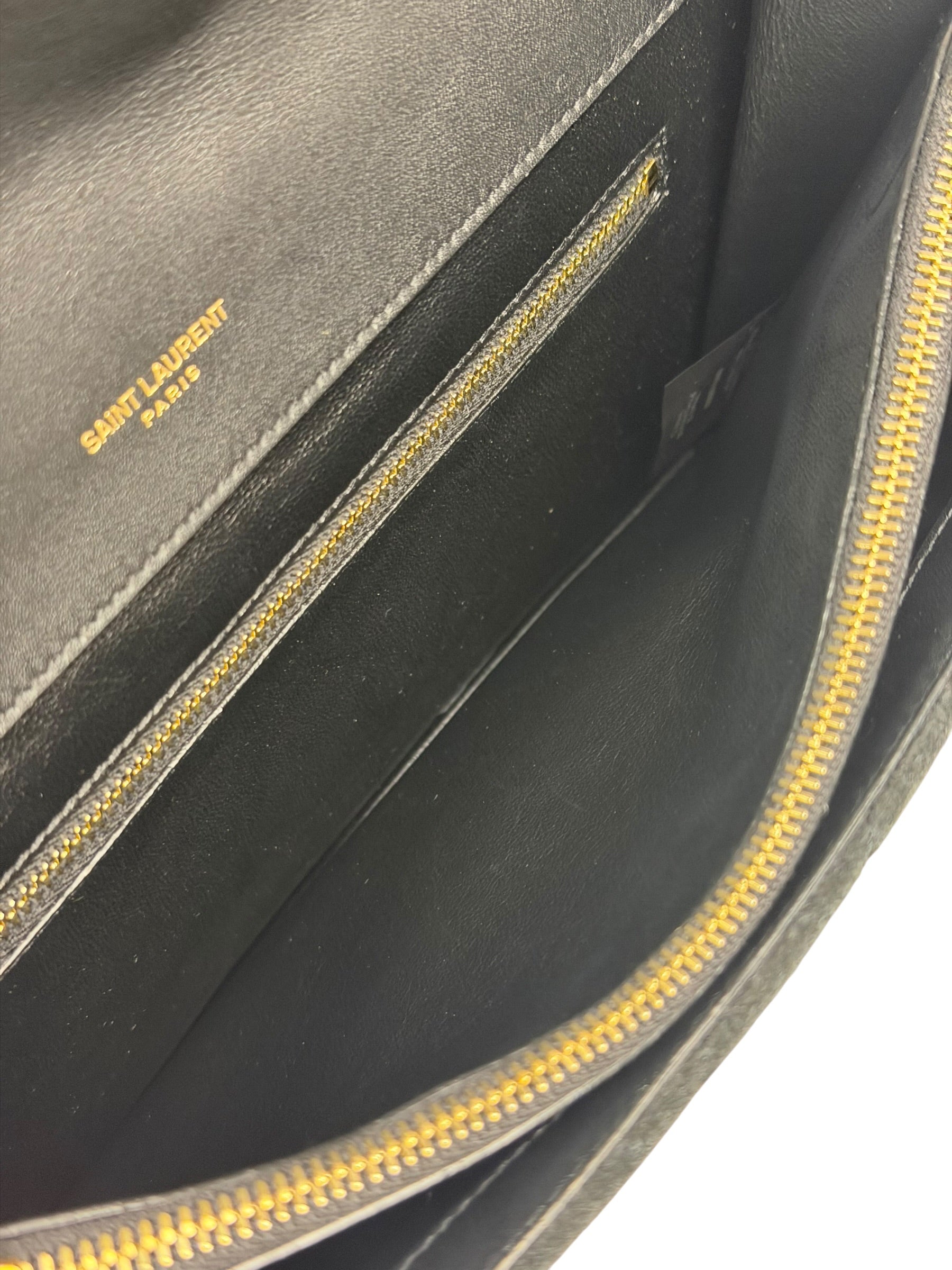 YSL Bicolor Quilted-Suede Shearling Gaby Shoulder Bag