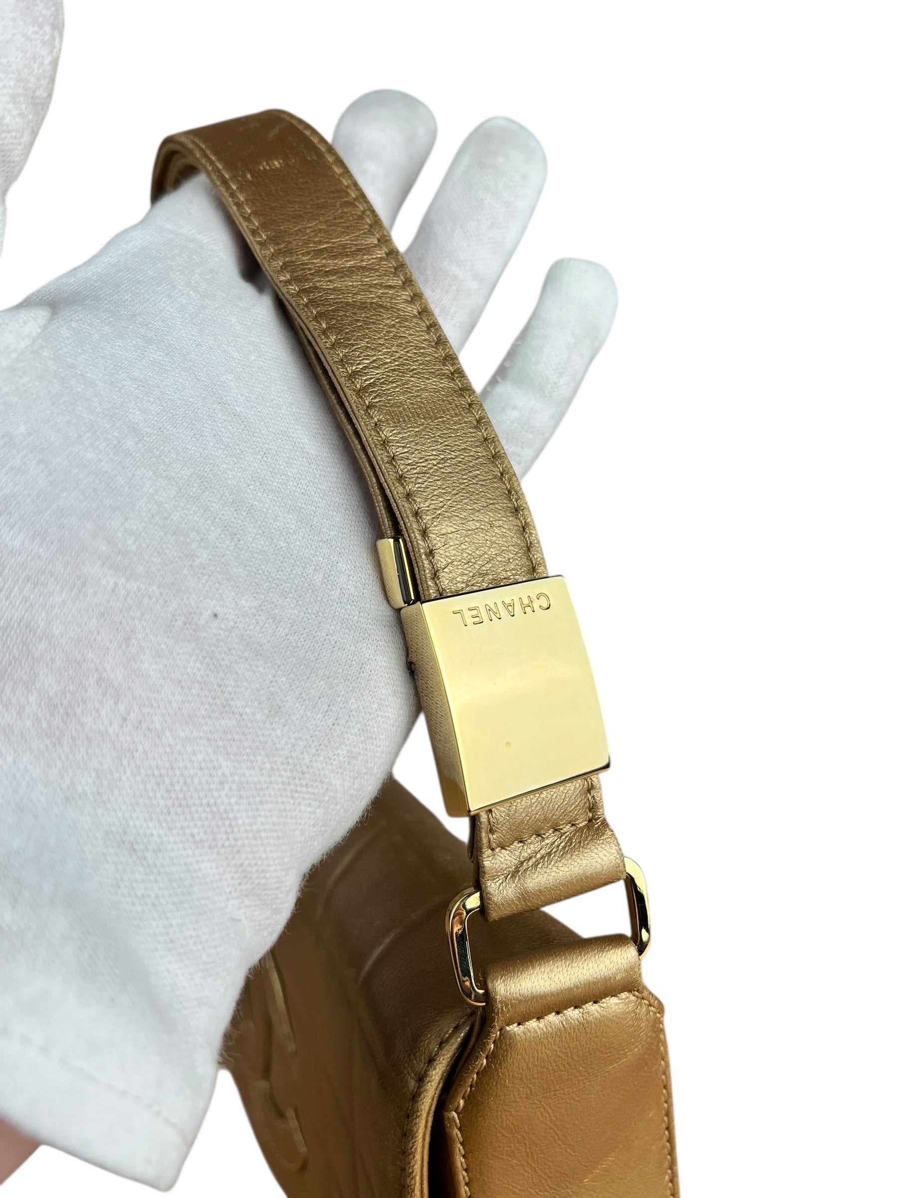 Chanel Gold Leather East West Shoulder Bag 2001