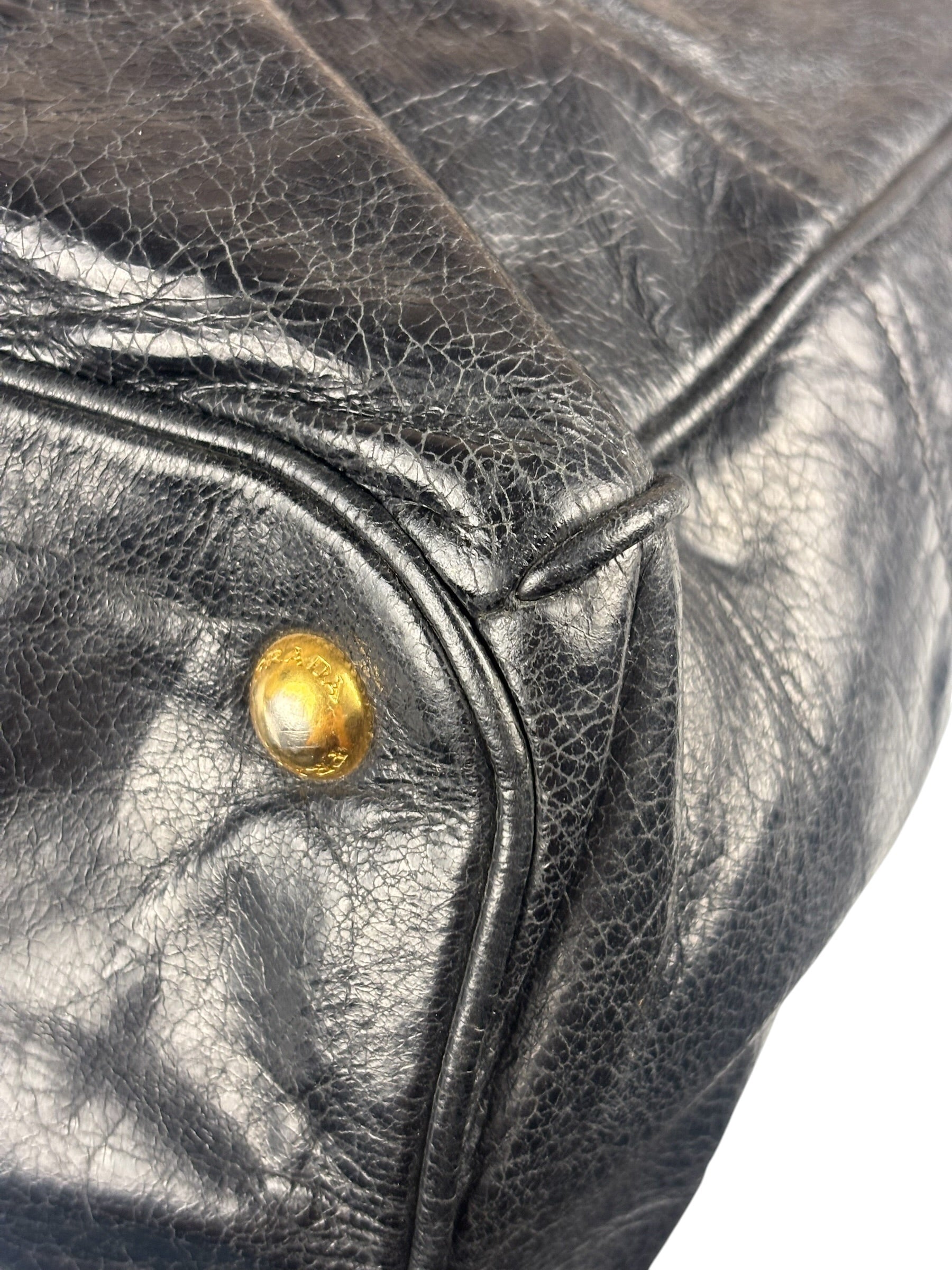 Prada Vintage Black Shine Leather Vitello Daino Tote
