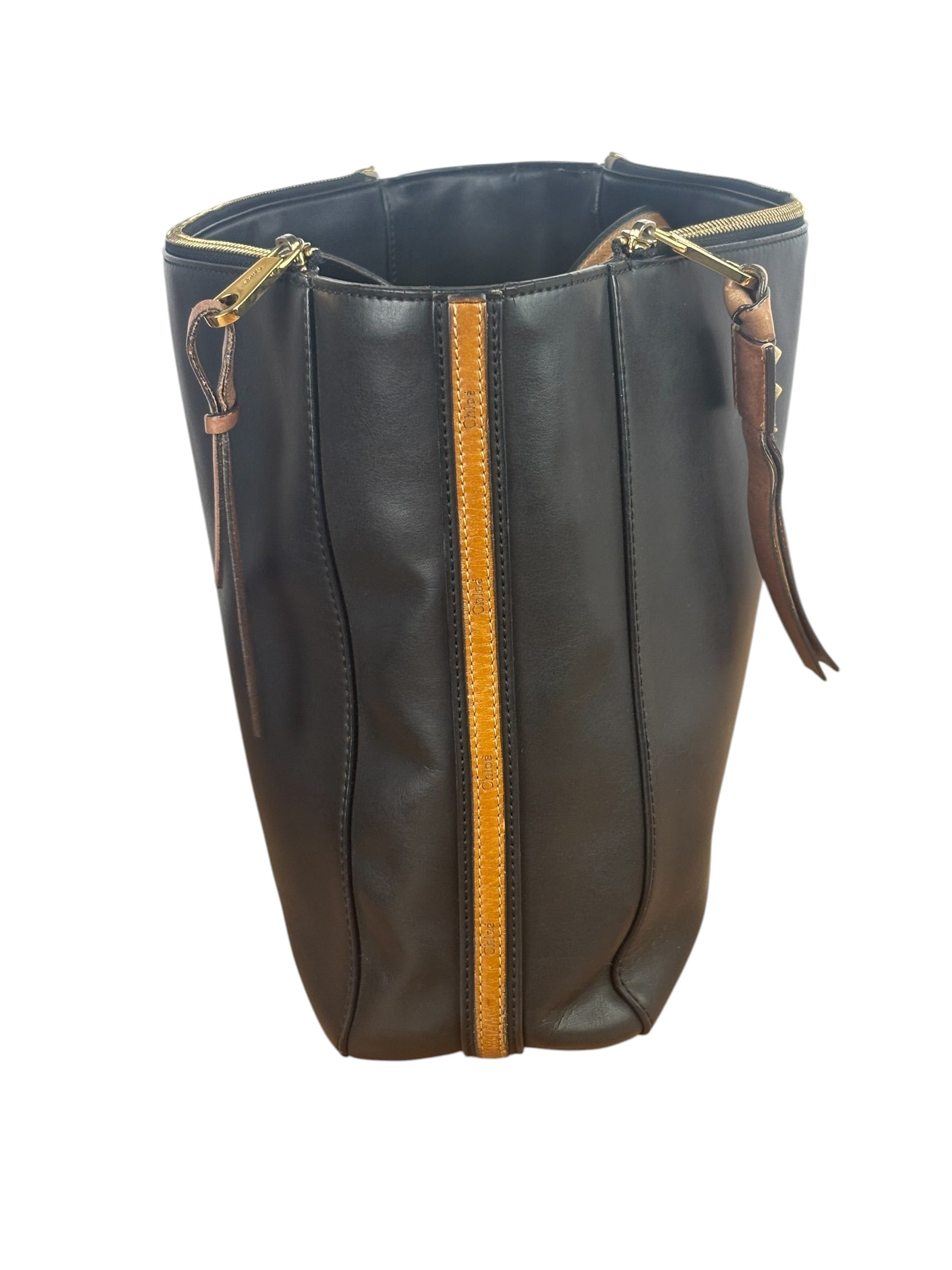 Chloe Black Leather Roy Large Zip Shoulder Bag