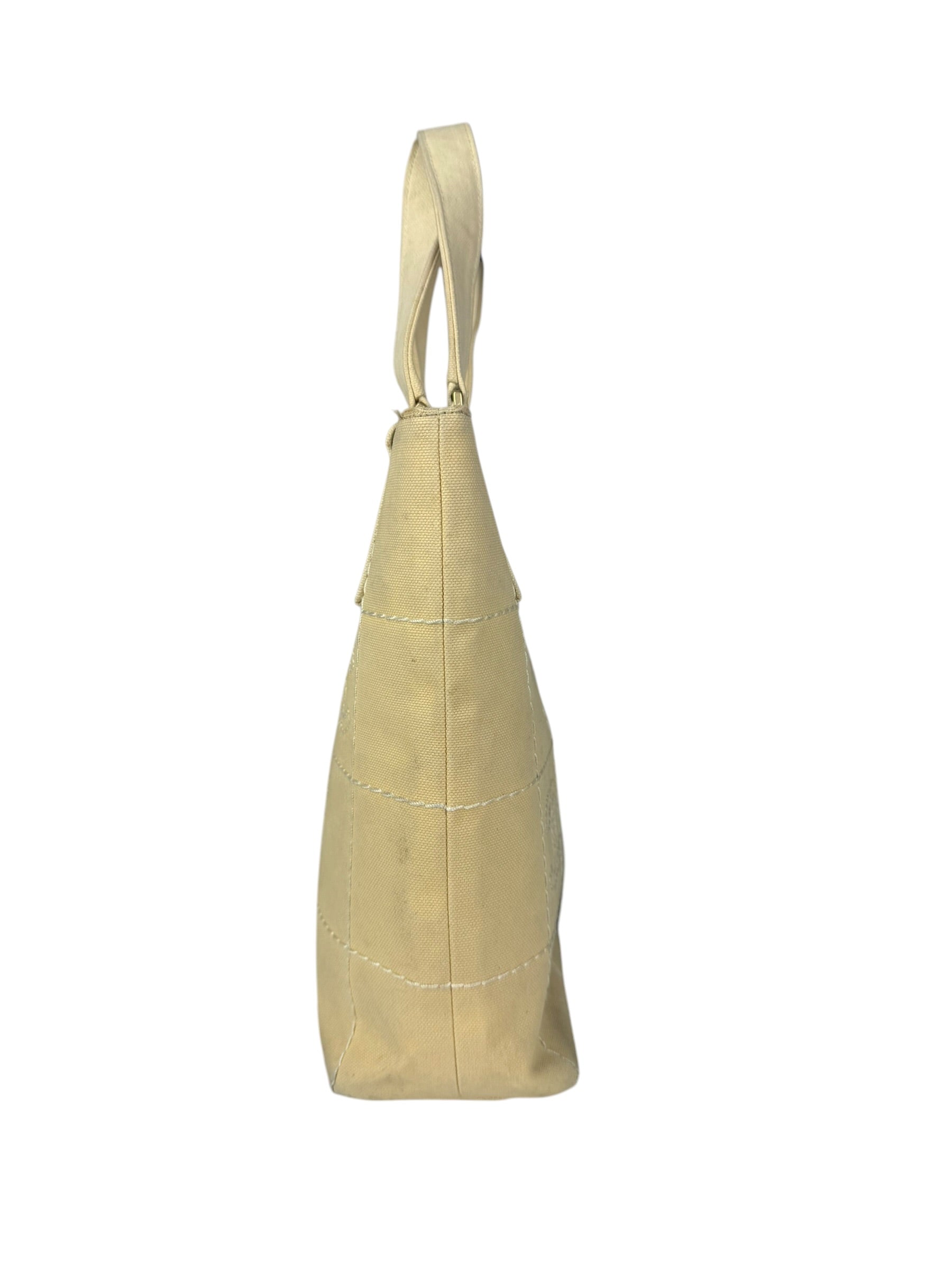 Chanel Vintage Beige Canvas Quilted Chocolate Bar Tote 2003