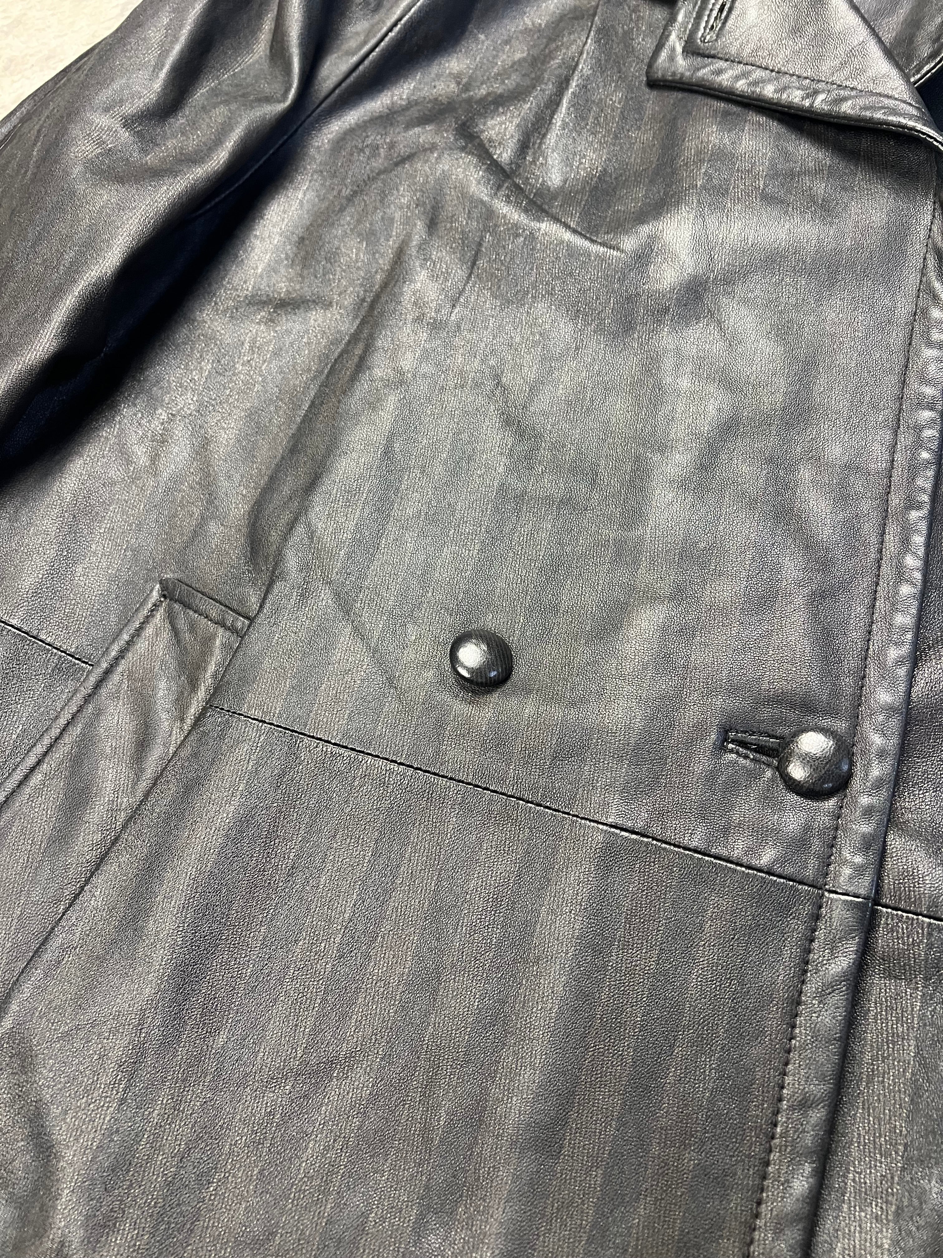 Vintage Leather Striped Long Coat