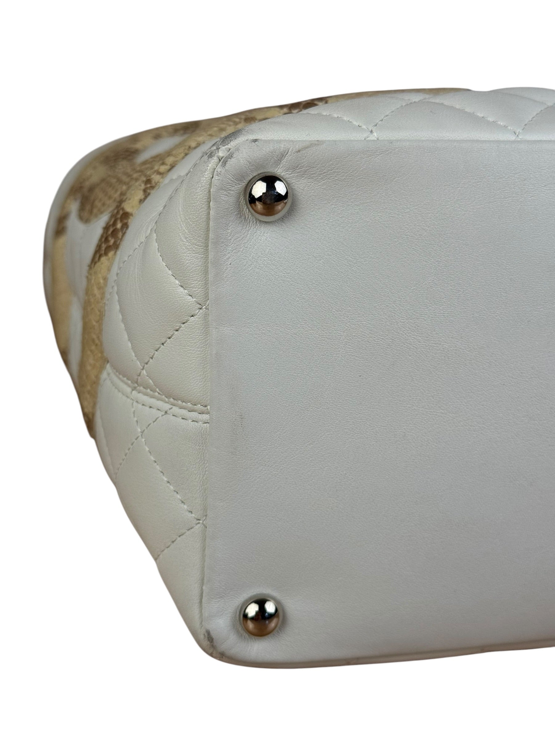 Chanel Vintage White Quilted CC Snake Cambon Ligne Tote 2004