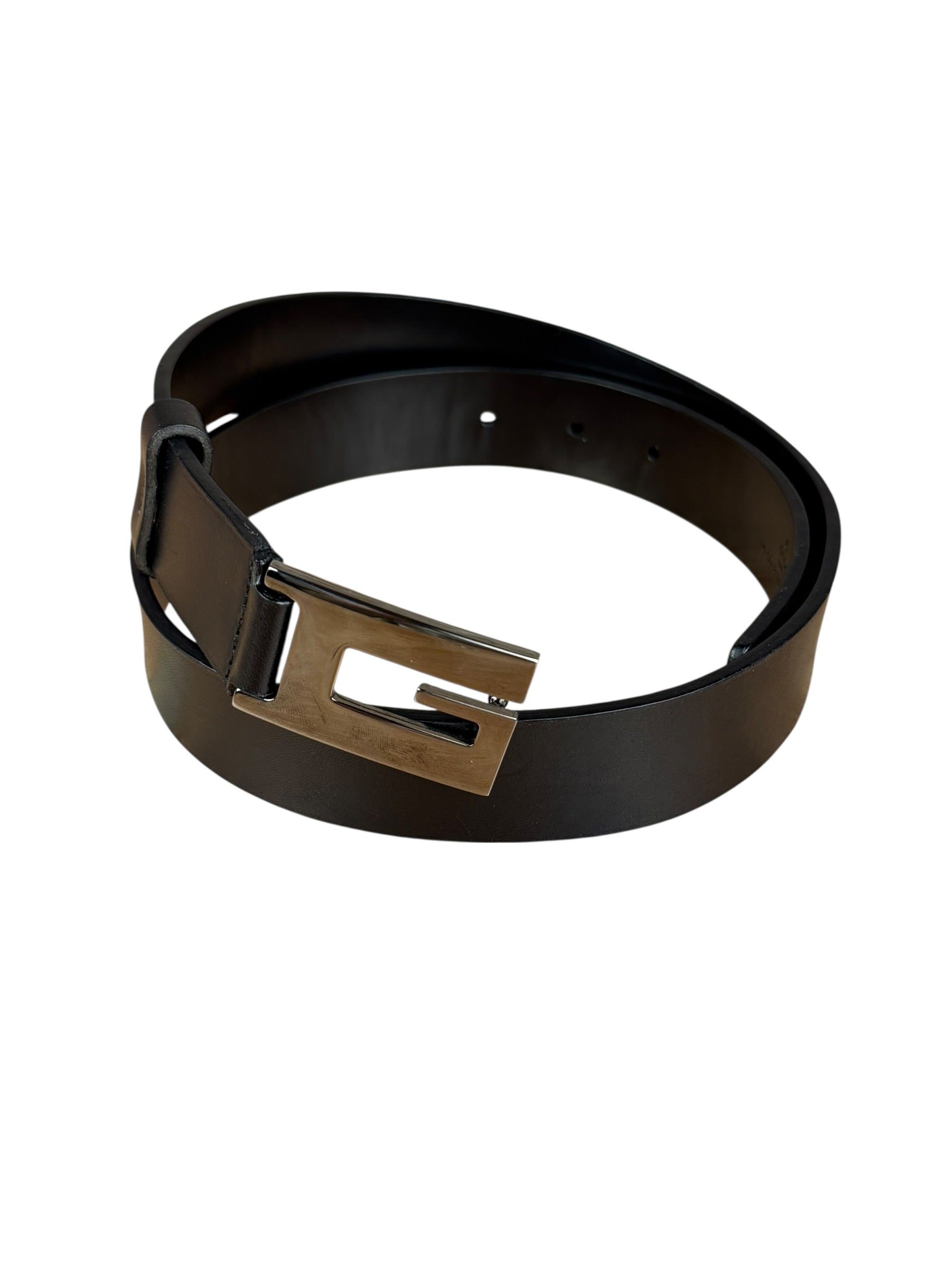 Gucci Black Leather G Buckle Belt