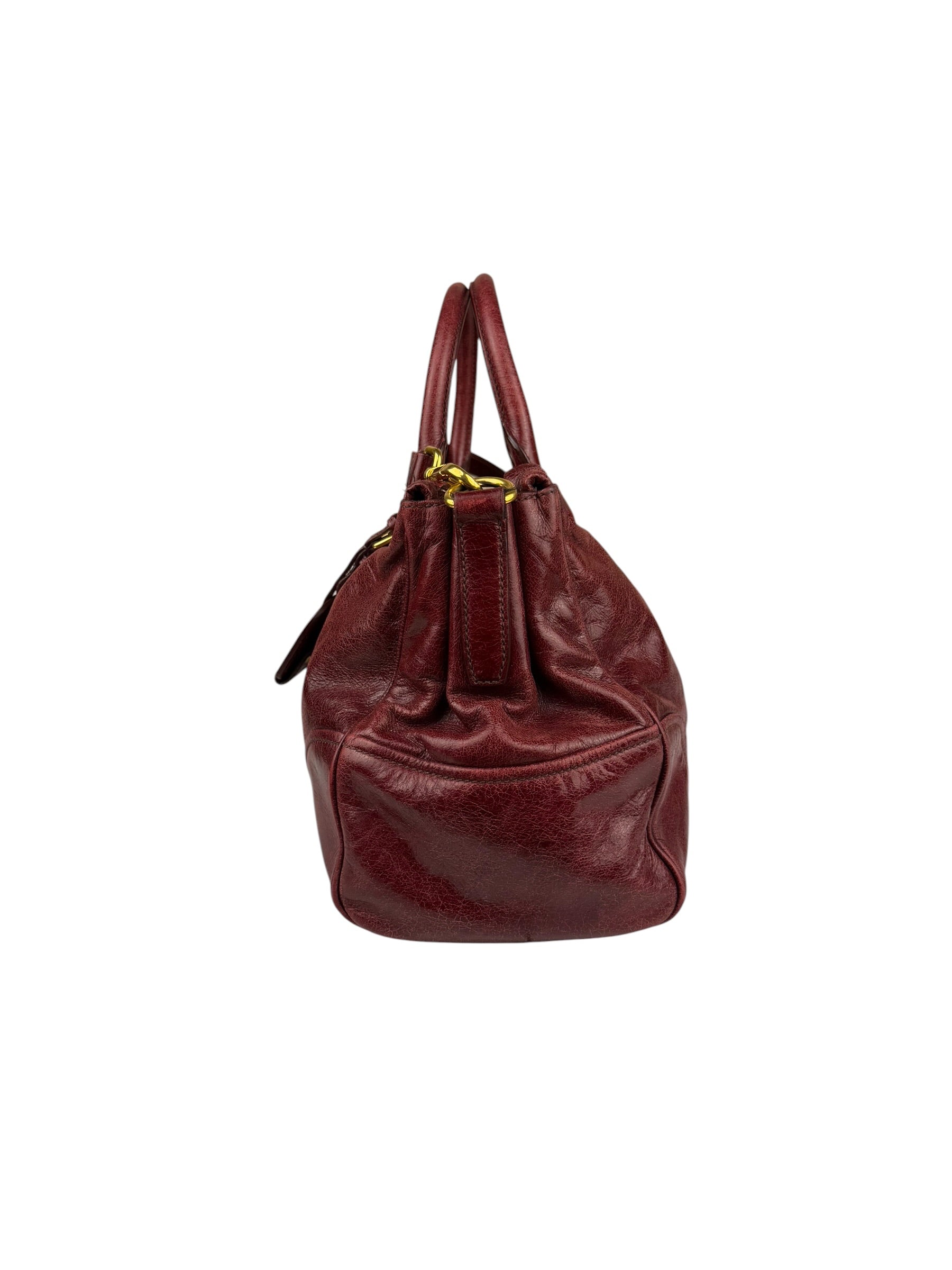 Miu Miu Amaranth Vitello Shine Leather Double Zip 2Way Handbag