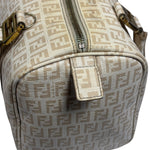 Fendi Beige Leather Trim Zucca Boston Bag
