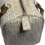 Fendi Beige Leather Trim Zucca Boston Bag