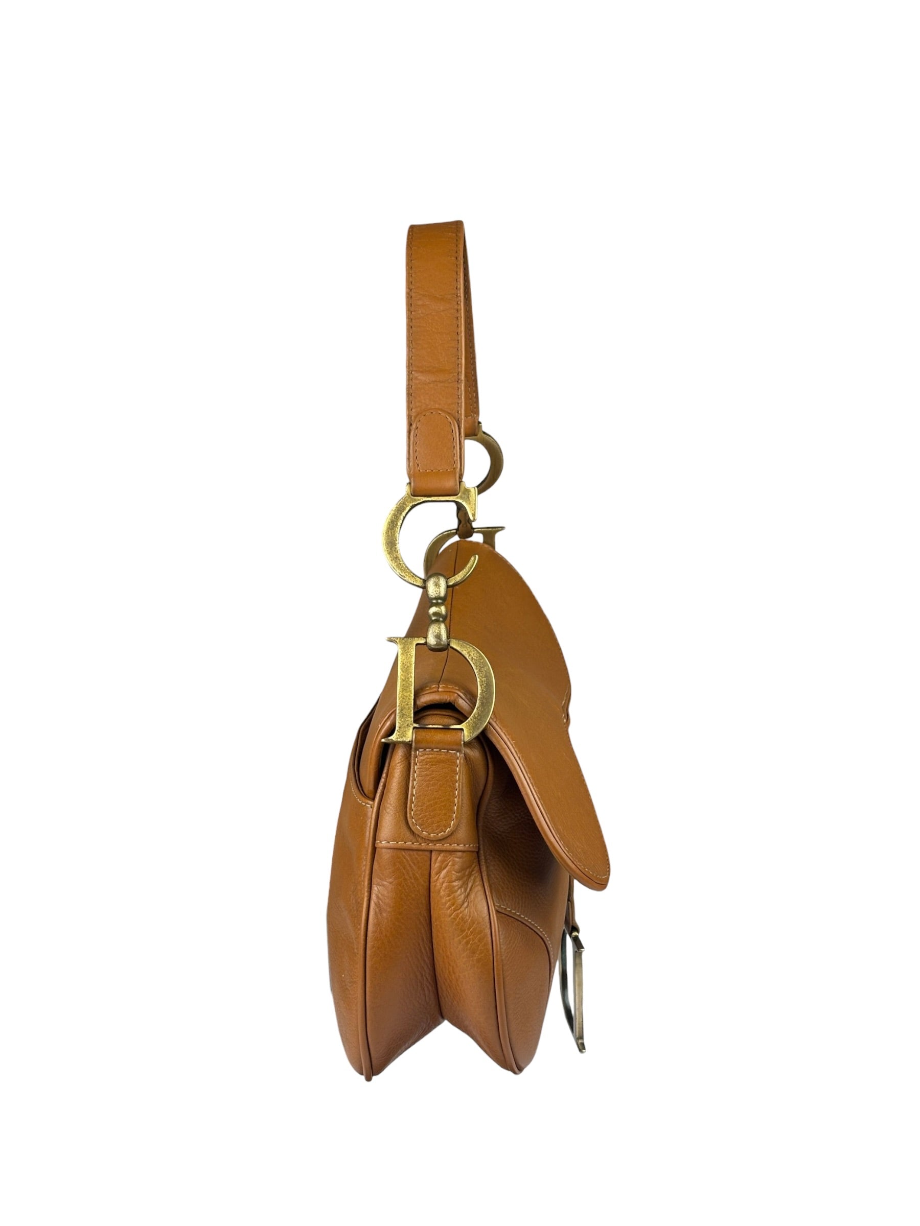 Christian Dior Tan Brown Leather Medium Saddle Bag