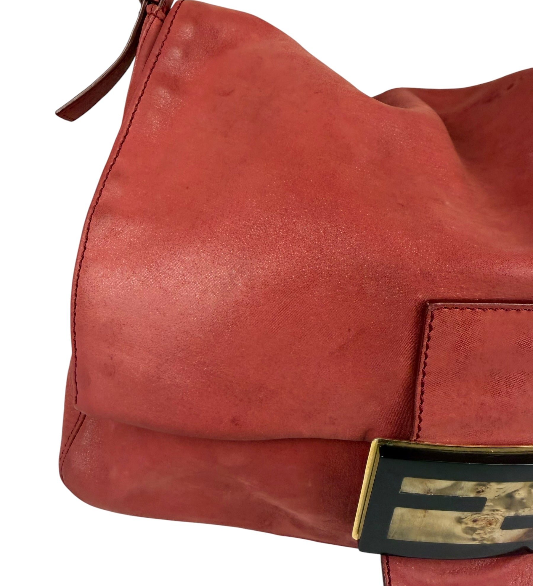 Fendi Red Leather Mamma Baguette Shoulder Bag