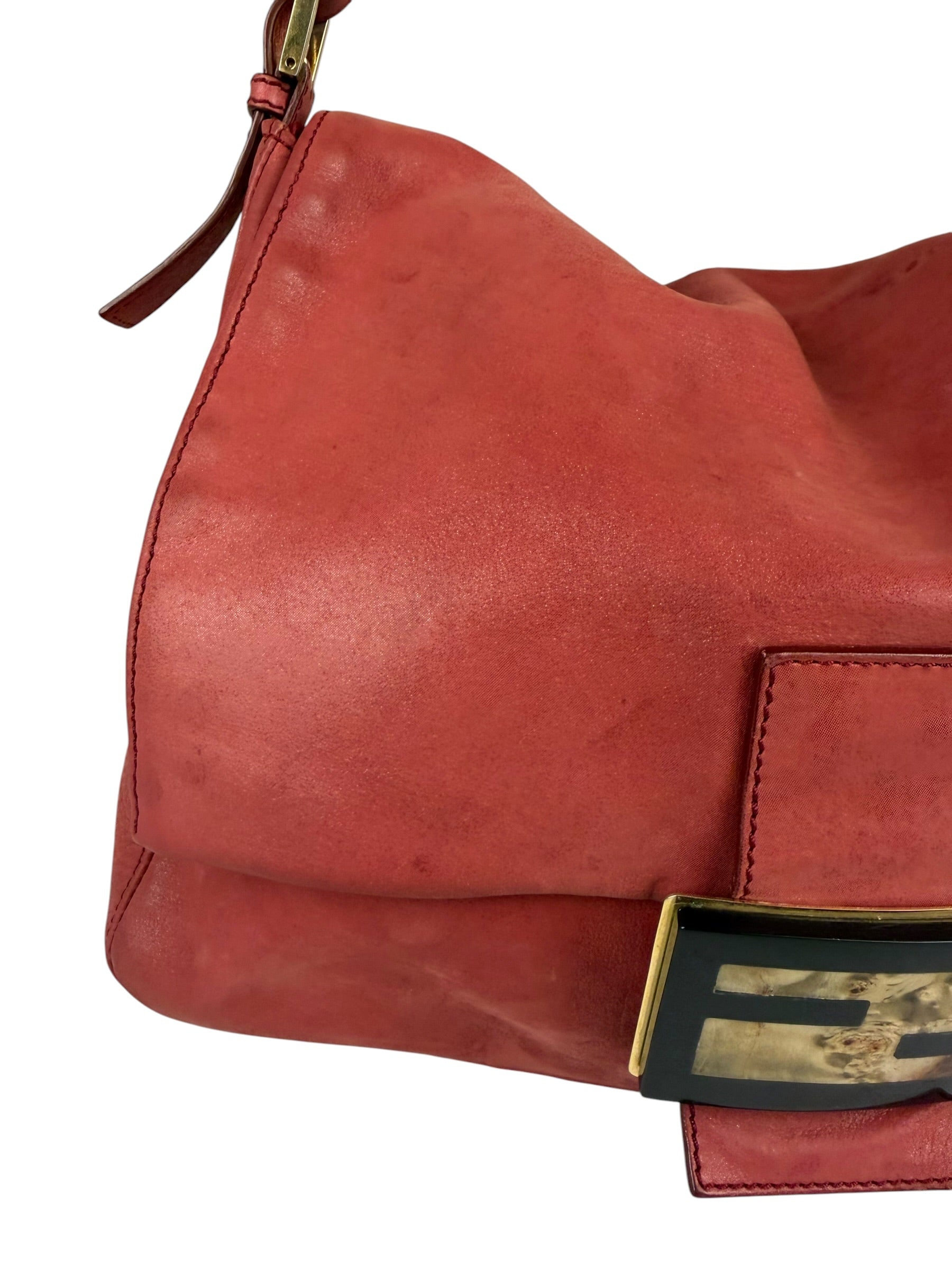 Fendi Red Leather Mamma Baguette Shoulder Bag