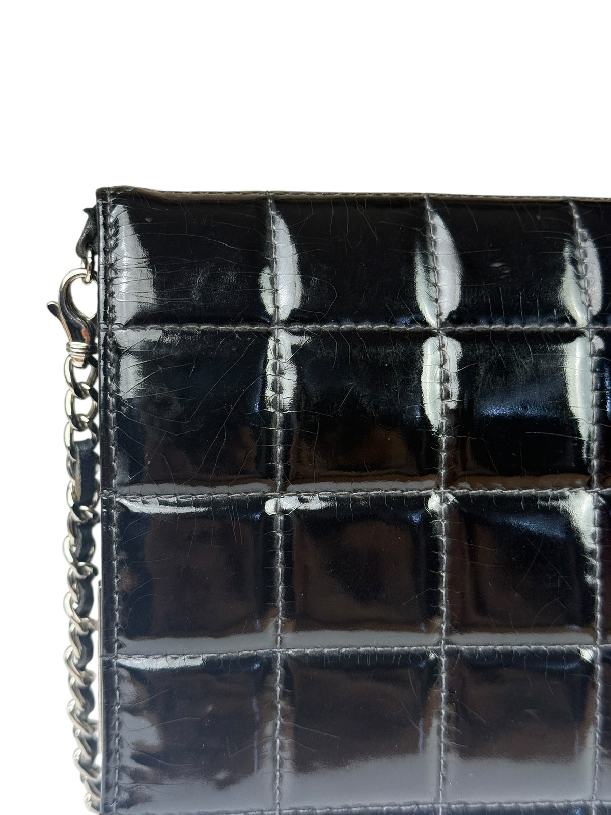 Chanel Black Patent Chocolate Bar Quilted Flap Shoulder Bag 2001