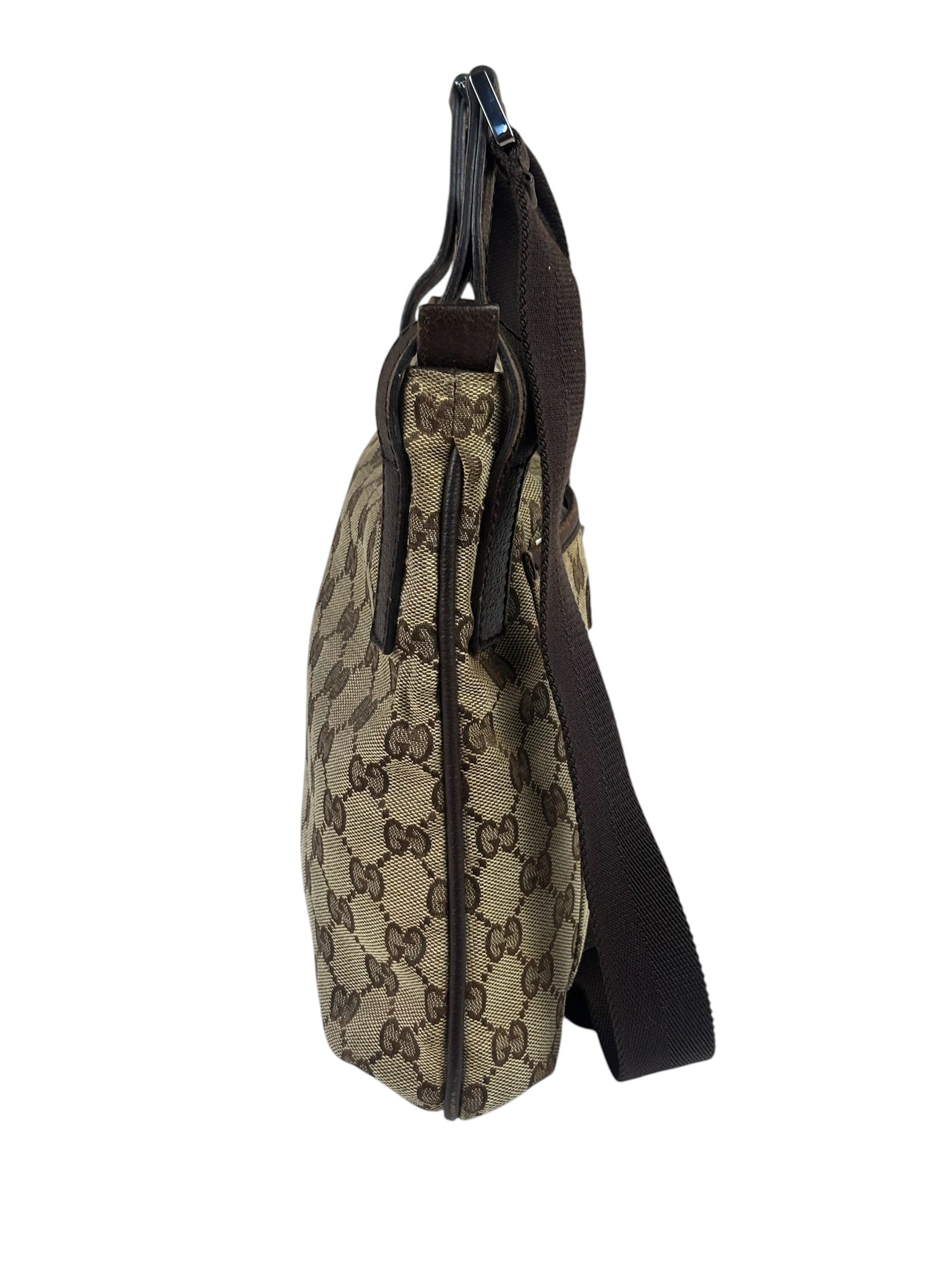 Gucci Brown Leather Trim GG Supreme Messenger Bag