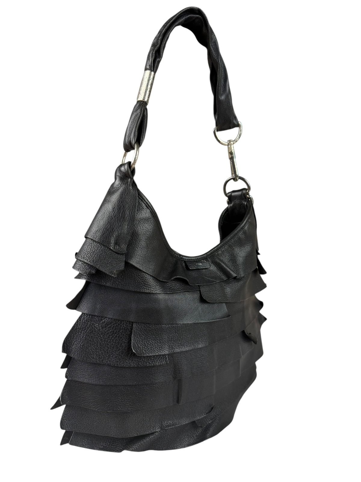 Yves Saint Laurent Black Leather St. Tropez Ruffled Hobo Bag
