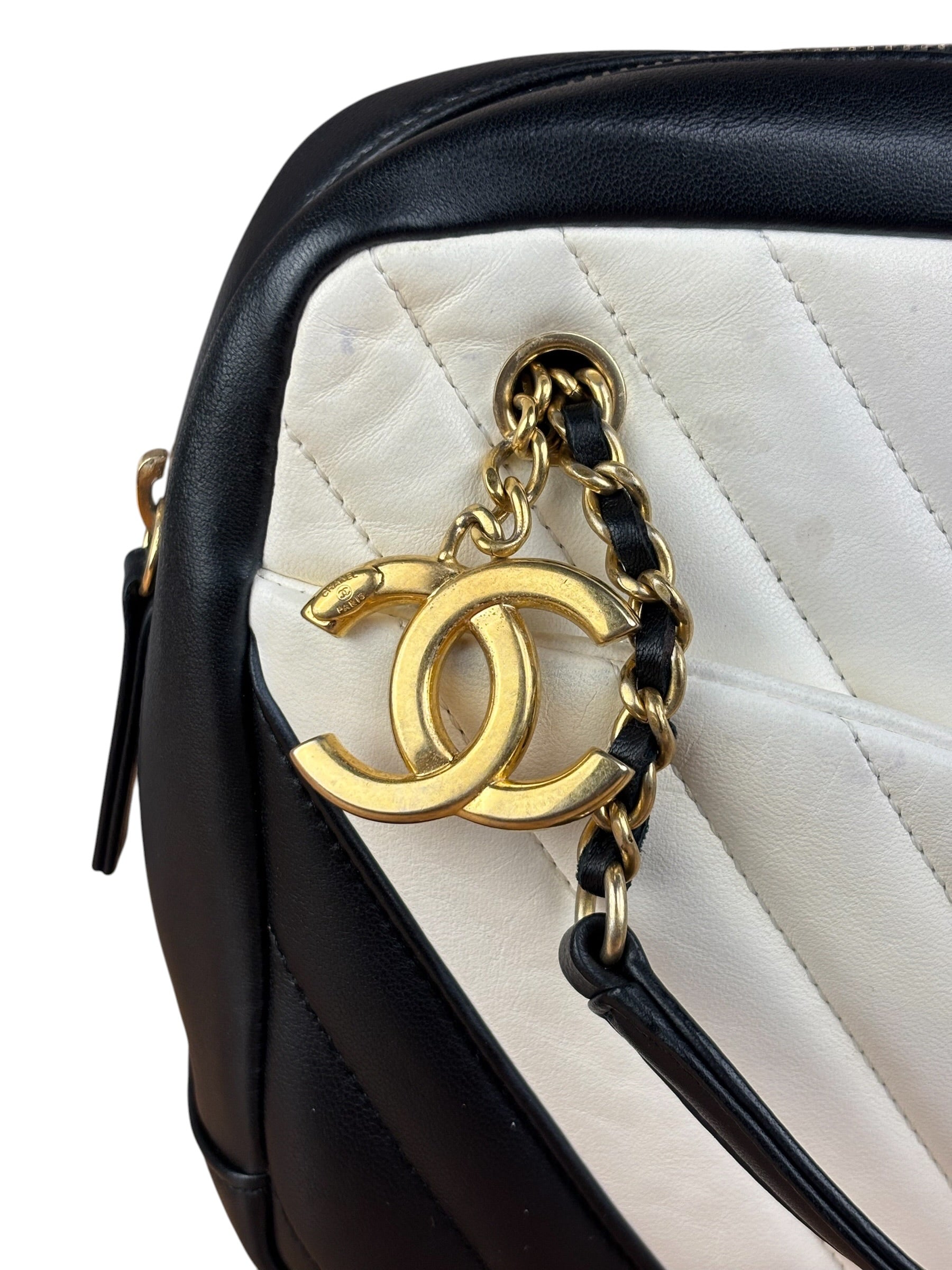 Chanel Bicolor Chevron V-Quilted Leather Camera Case 2014
