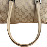 Gucci GG Beige Leather Trim Guccissima Small Boston Bag