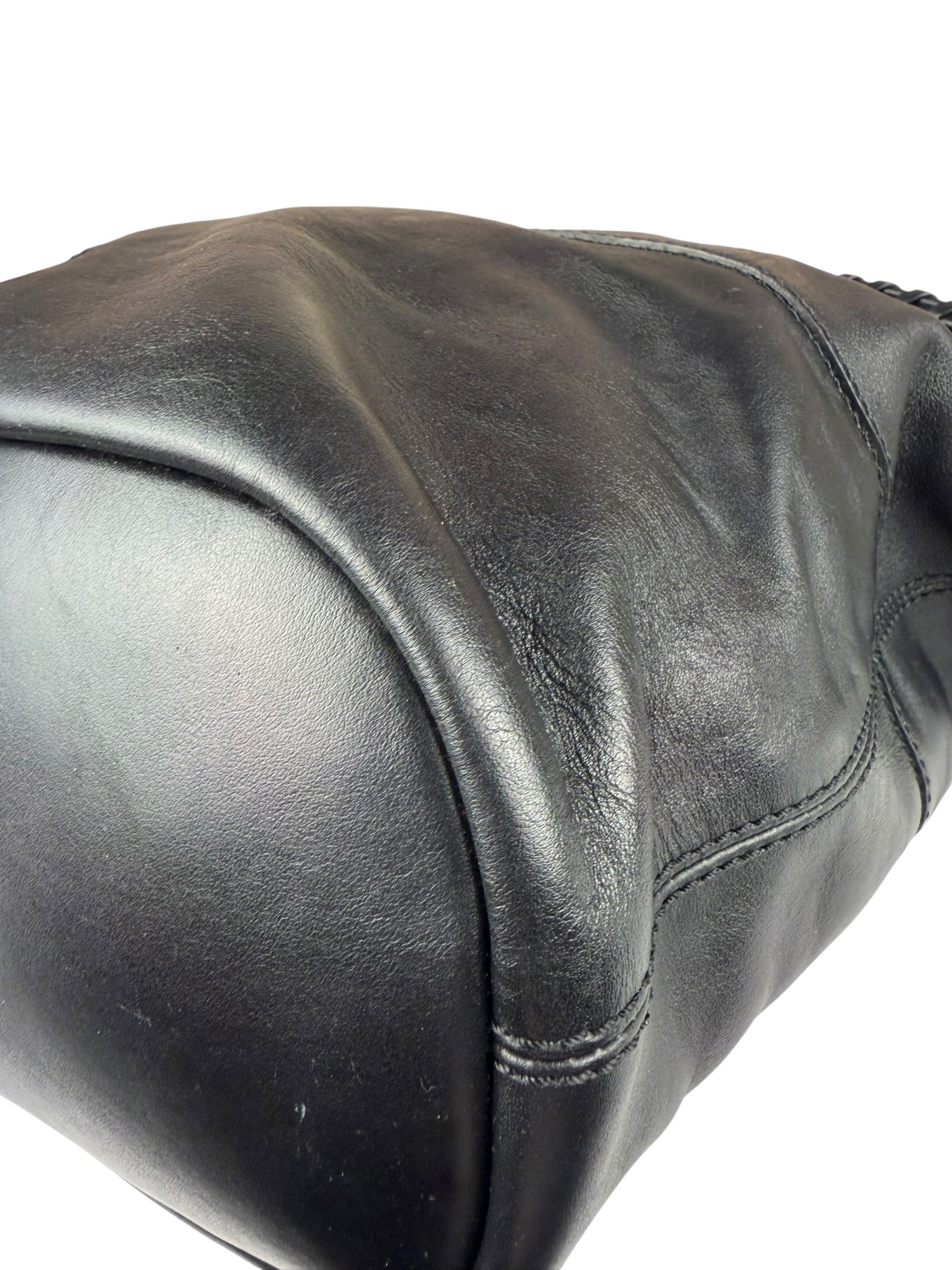 Givenchy Vintage Black Leather Nightinagale Braided Handles Hobo Bag