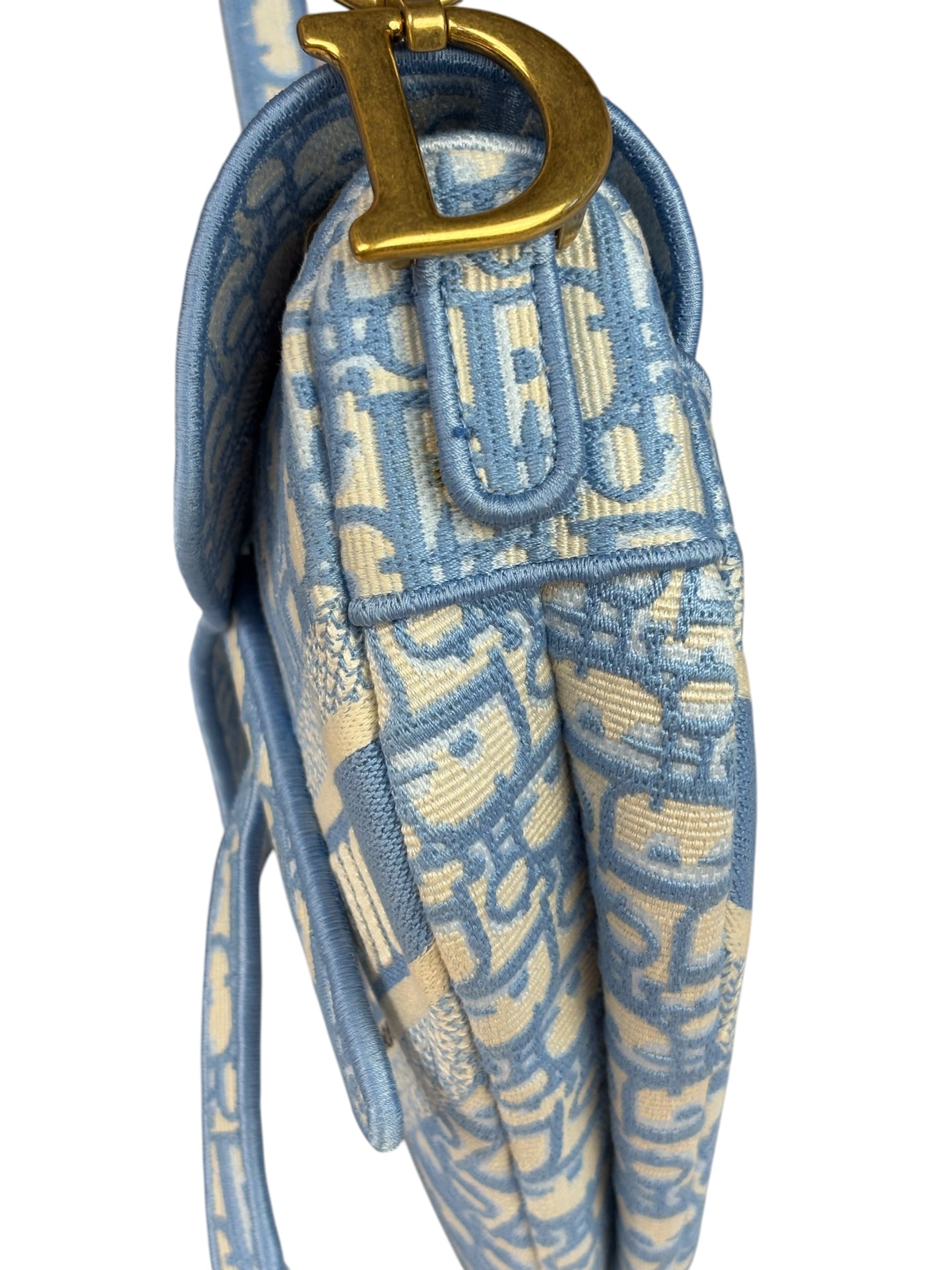Christian Dior Blue/White Oblique Embroidered Saddle Bag
