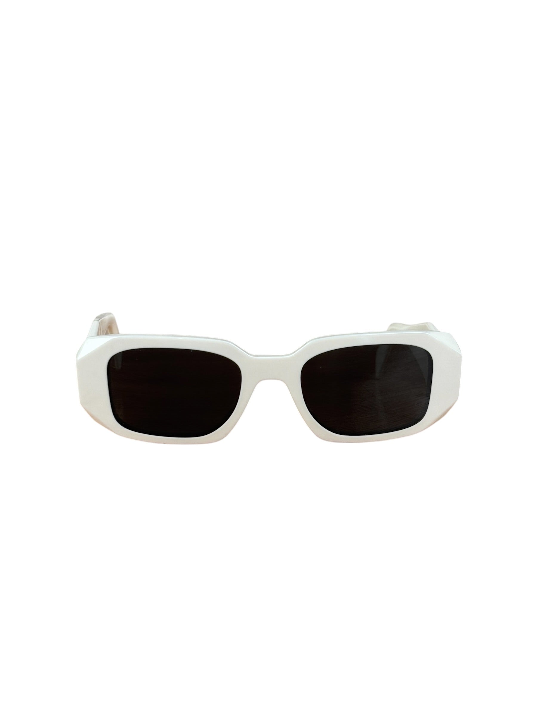 Prada White Symbole Rectangular Sunglasses