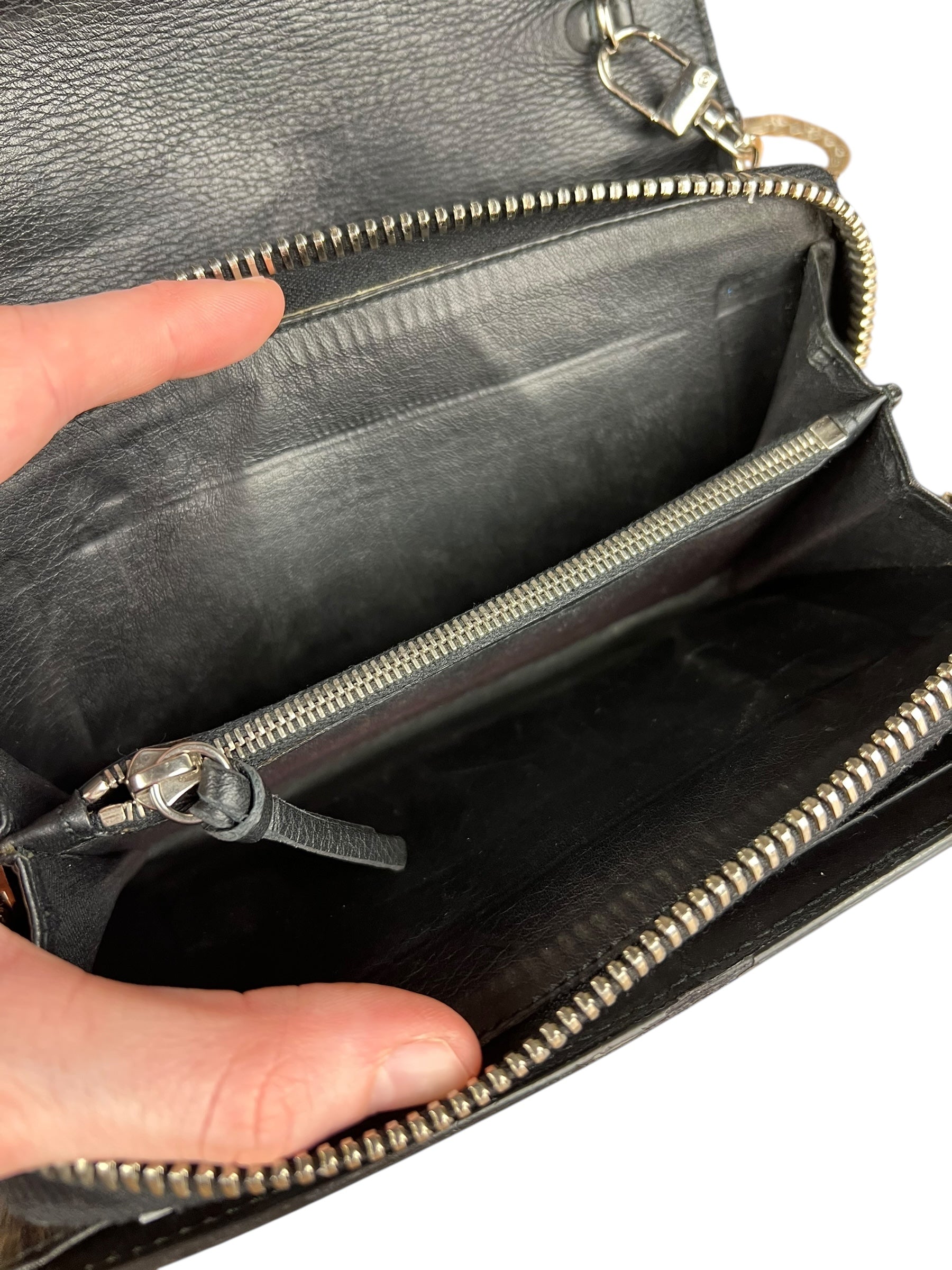 Balenciaga Black Leather Flap Wallet on Chain Bag