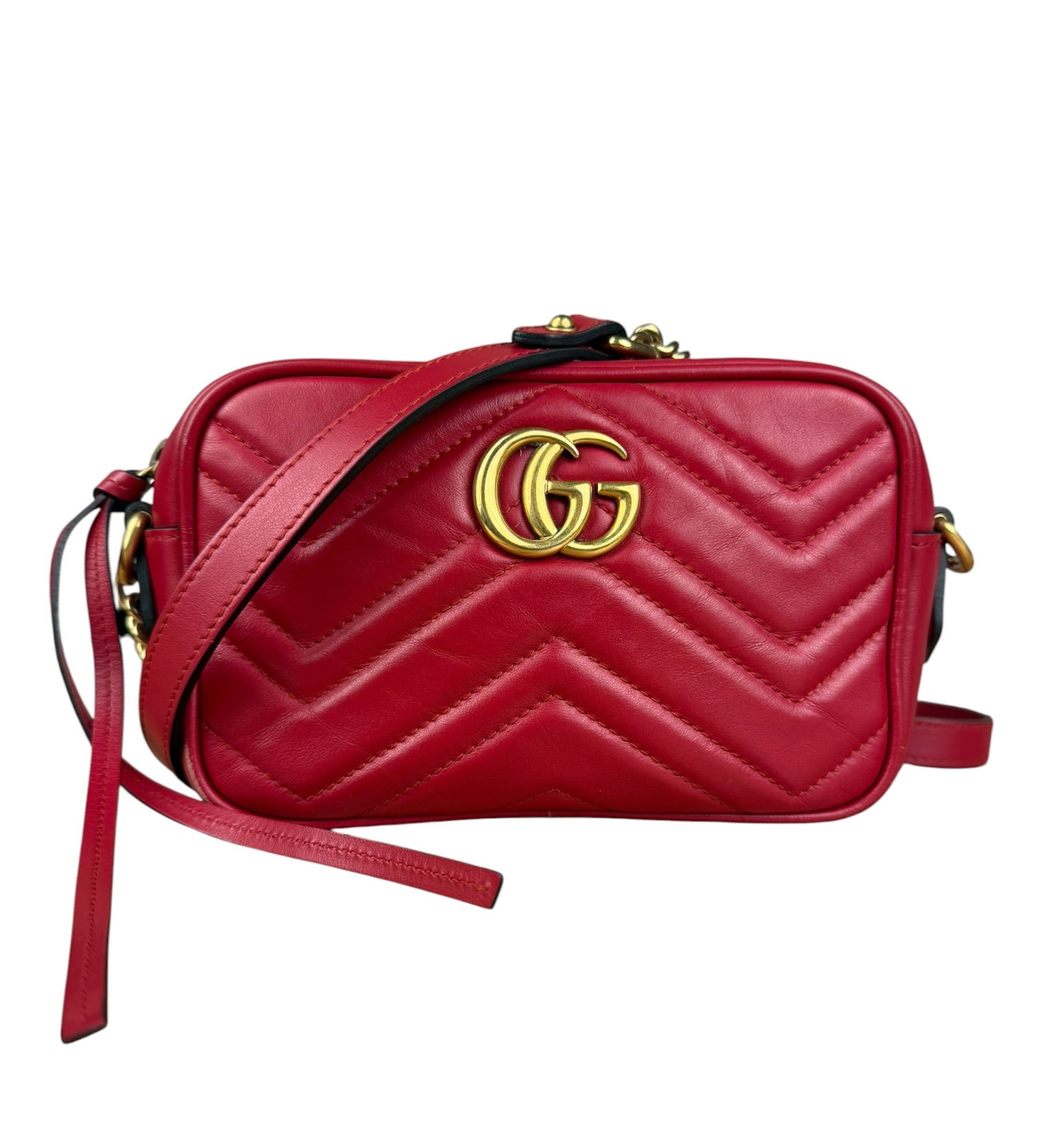 Gucci Leather GG Red Marmont Crossbody