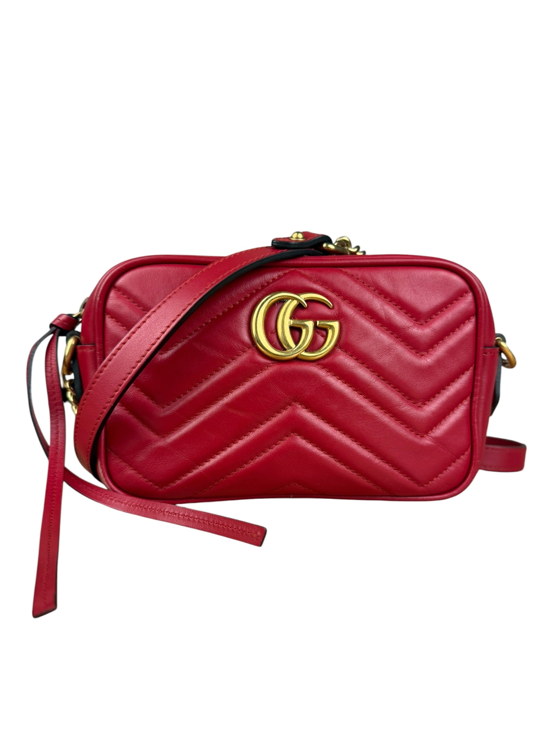 Gucci Leather GG Red Marmont Crossbody