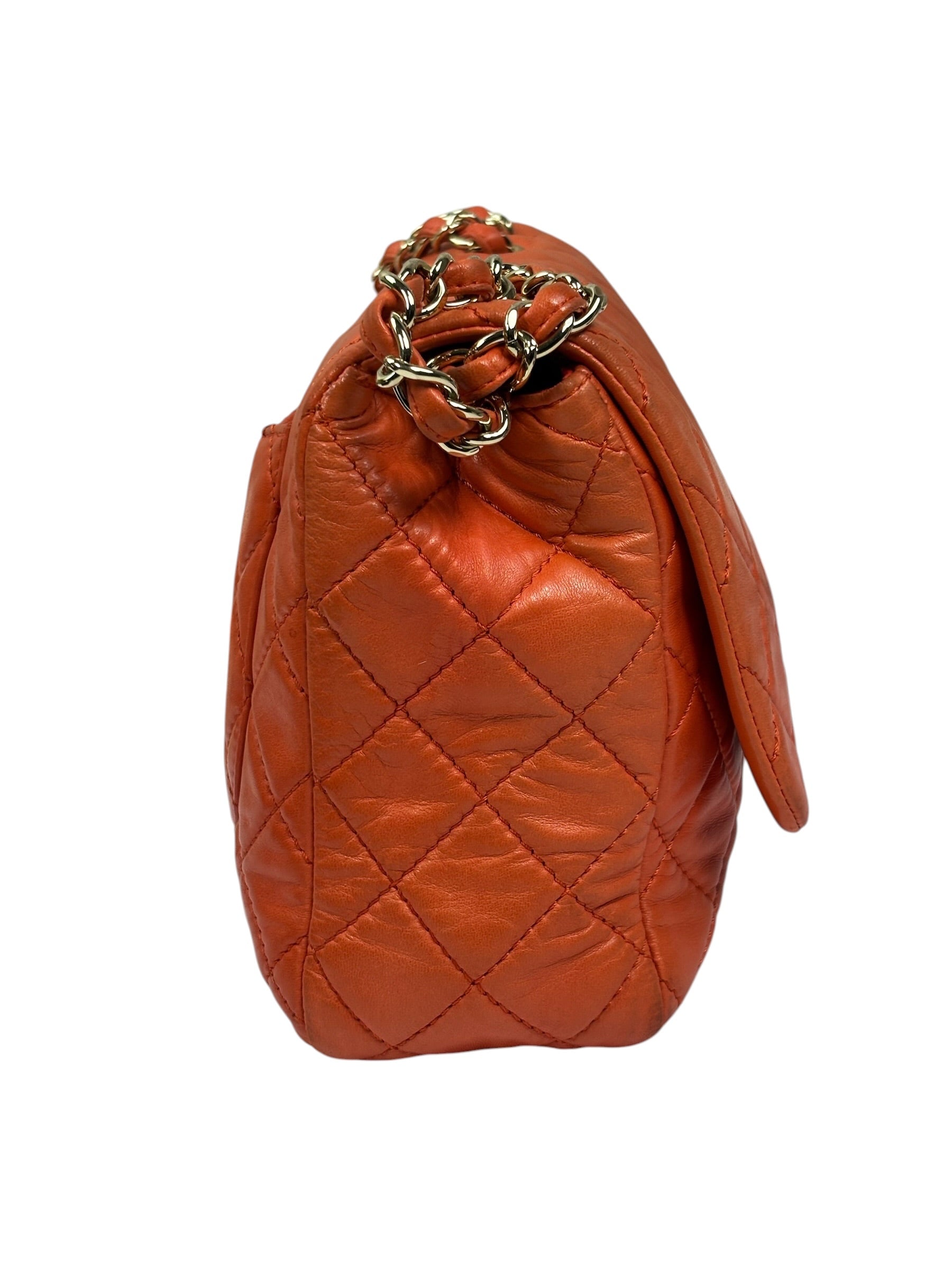 Chanel Orange Quilted Lambskin Flap Bag 2008