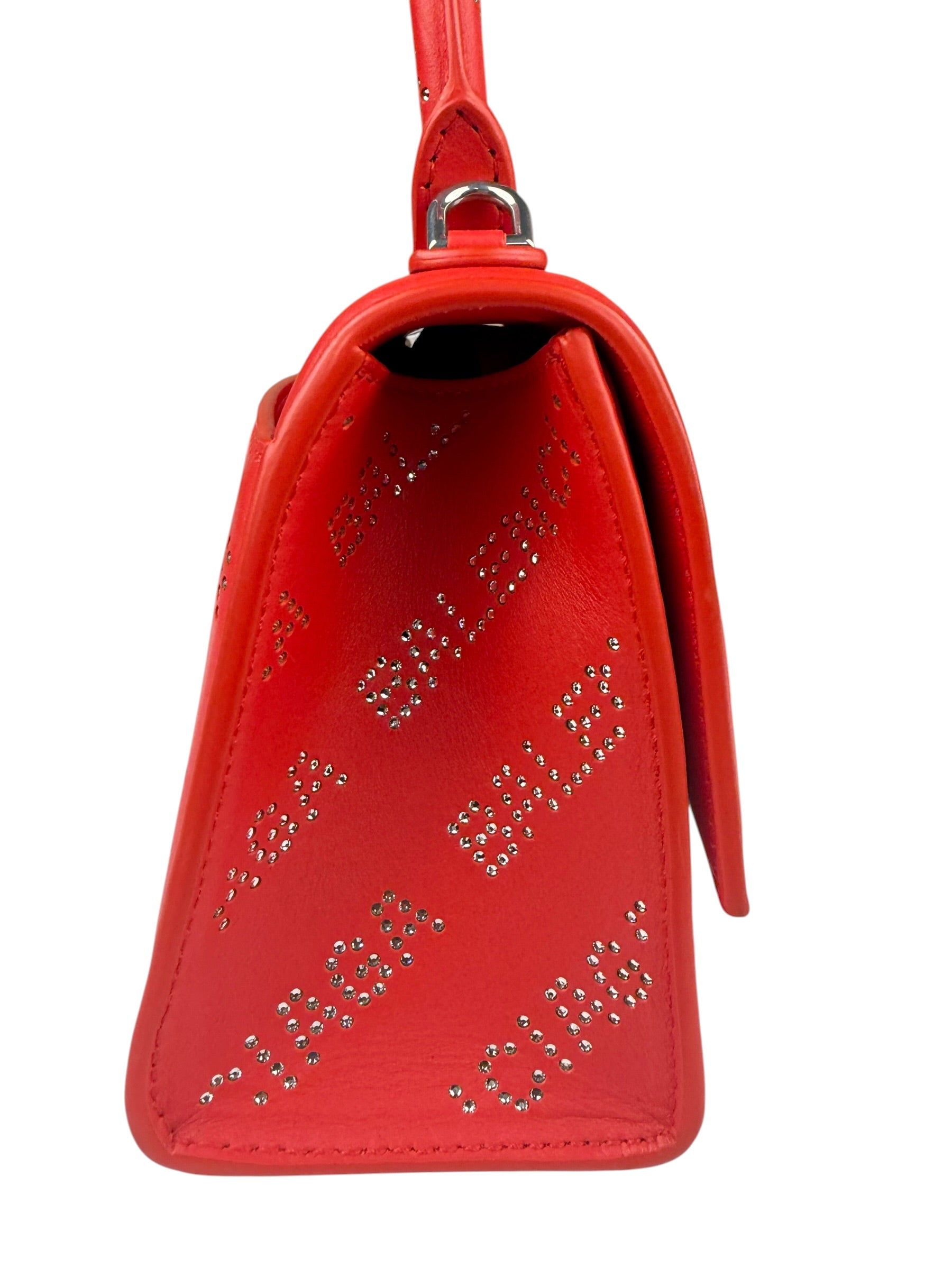 Balenciaga Red Leather Hourglass XS Rhinestones Two-Way Bag