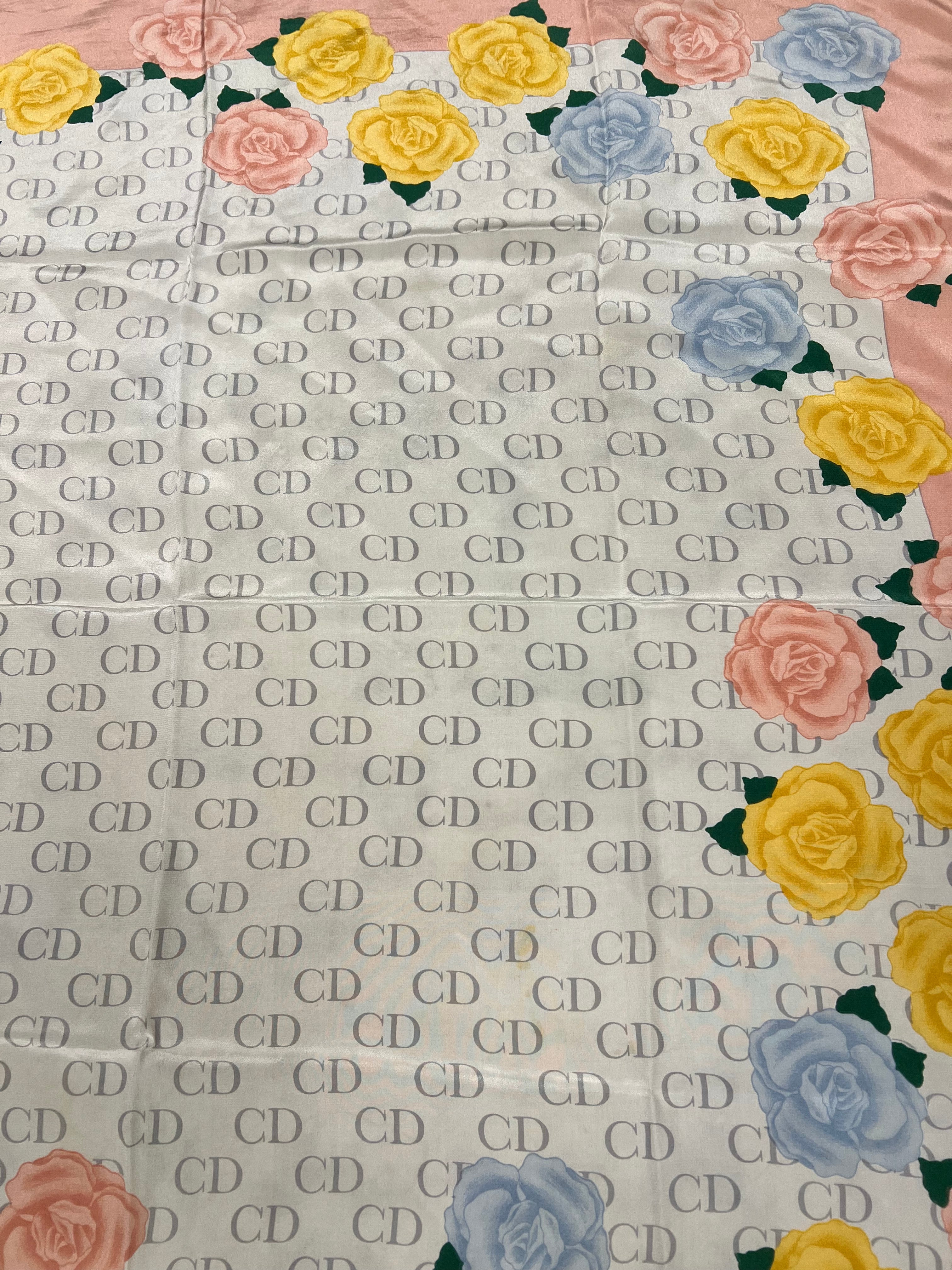 Christian Dior CD Flower Print Silk Scarf