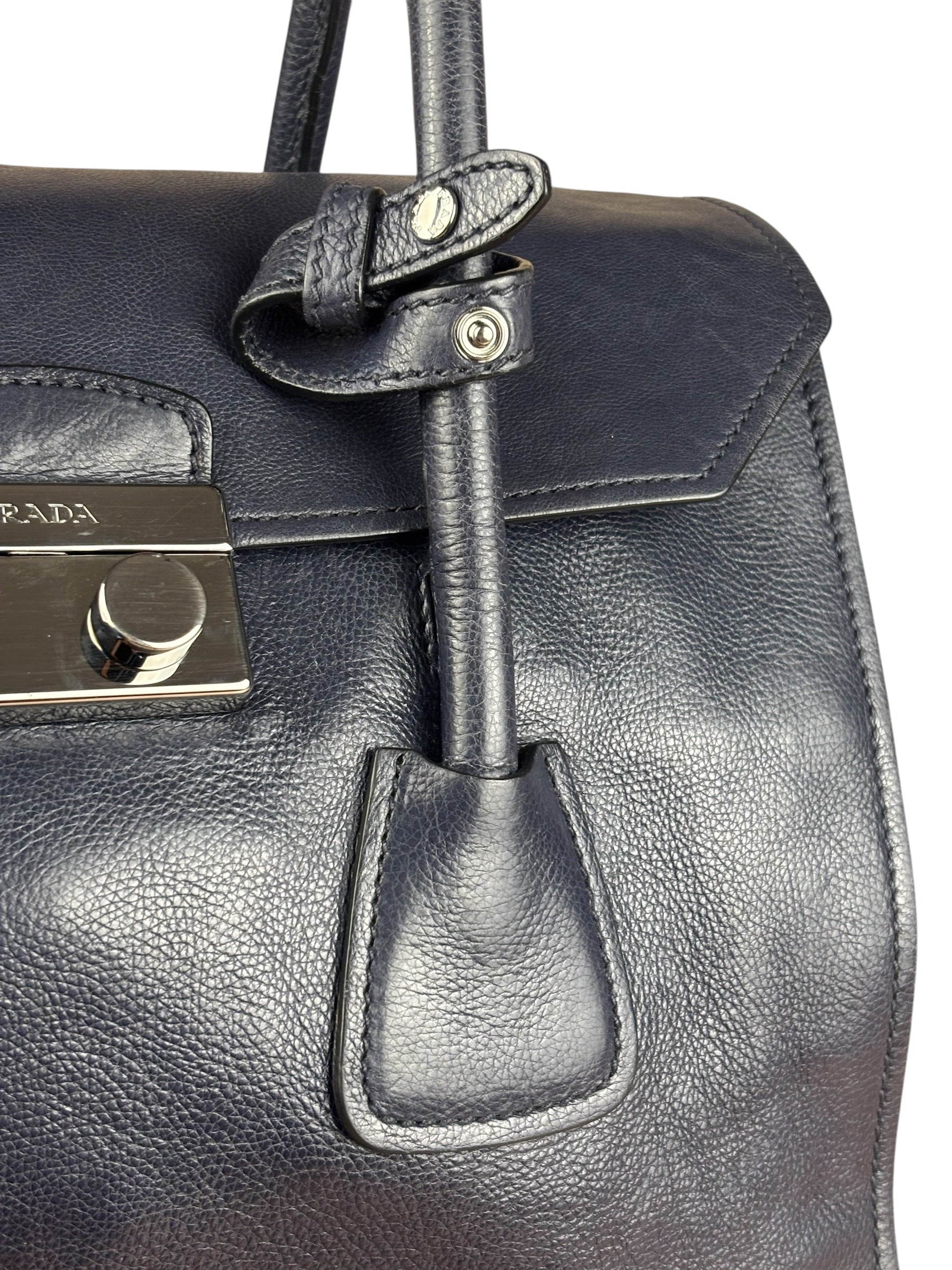 Prada Vintage Muted Blue Leather Glace 2Way Handbag