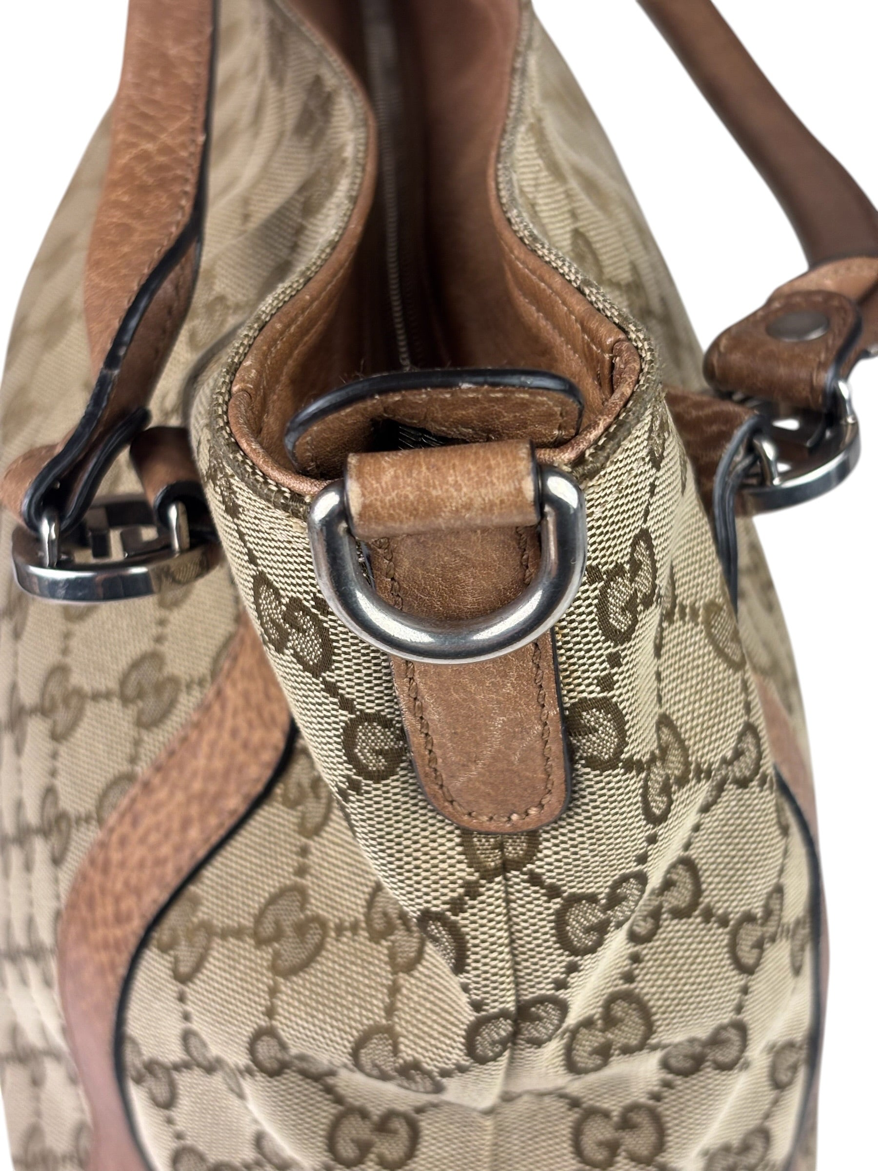 Gucci Beige/Brown Leather GG Satchel Two-Way Bag